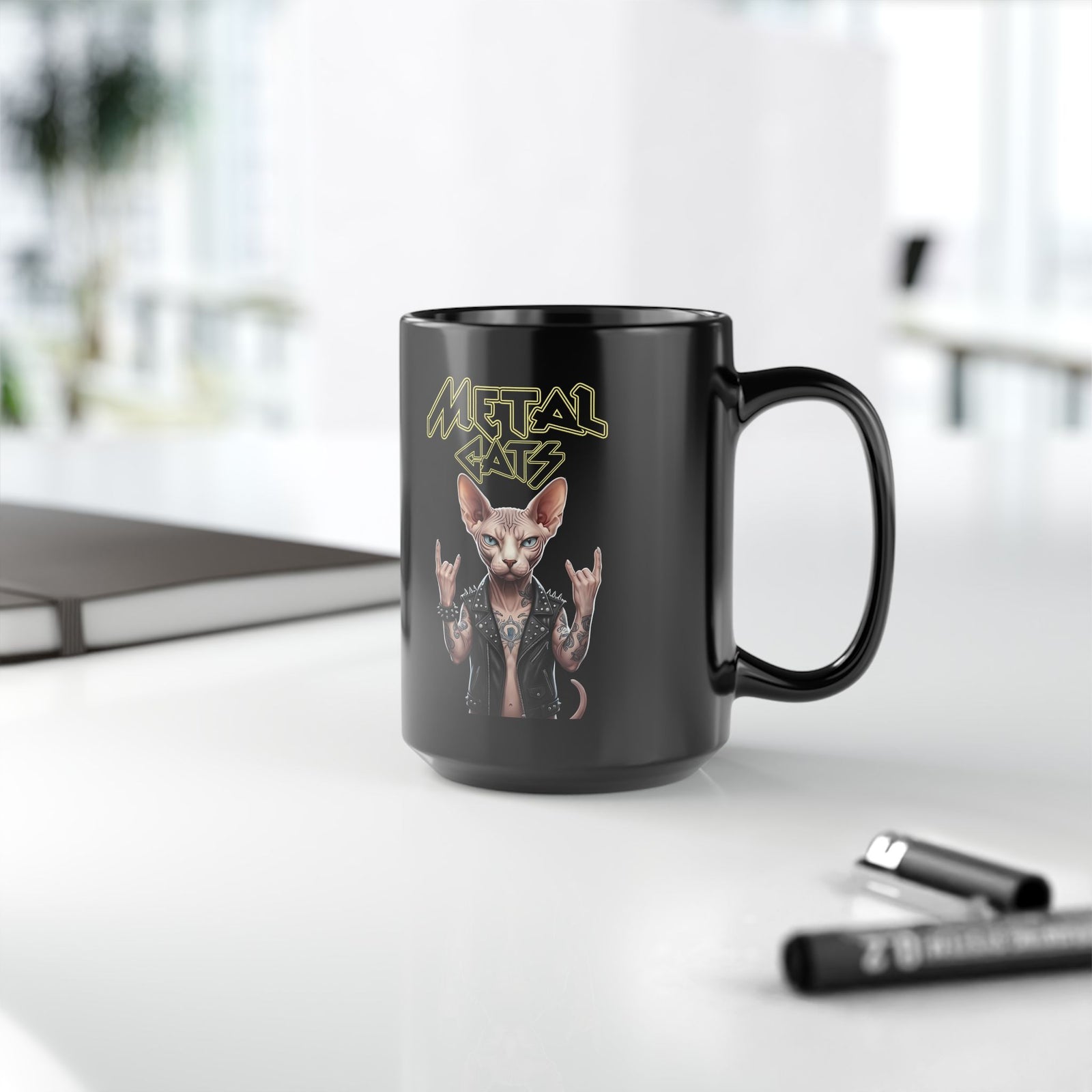 Metal Cats Black Mug — Heavy Metal Cat Graphic Mug