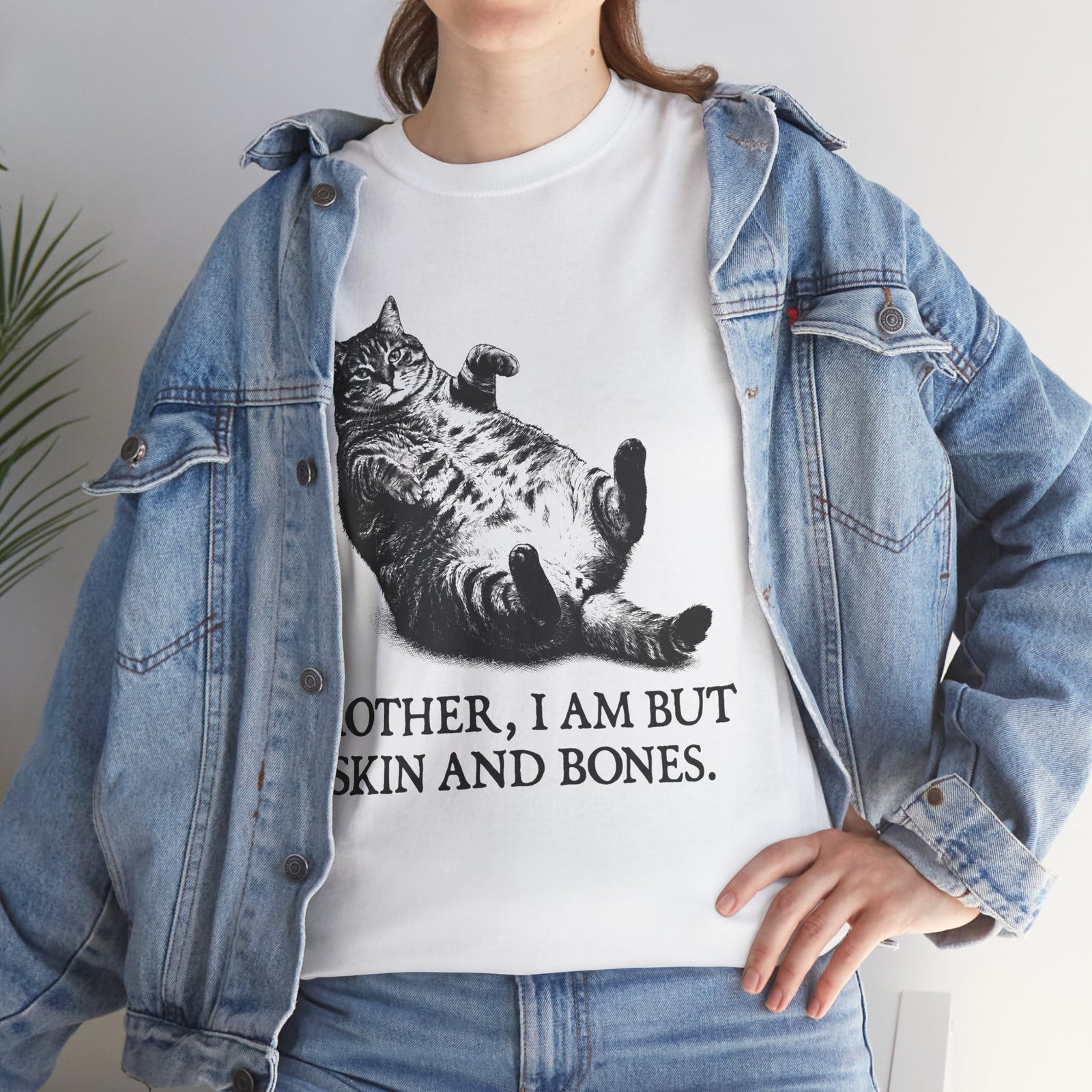 Skin And Bones Chonk Cat T-Shirt — Funny Dramatic Feline Graphic Tee