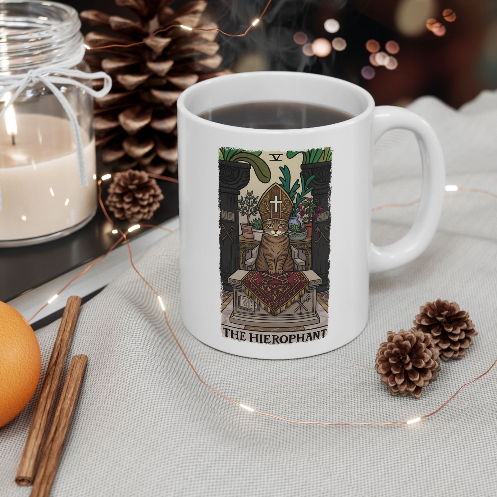The Hierophant Cat Ceramic Mug — Mystical Tarot-Inspired Mug