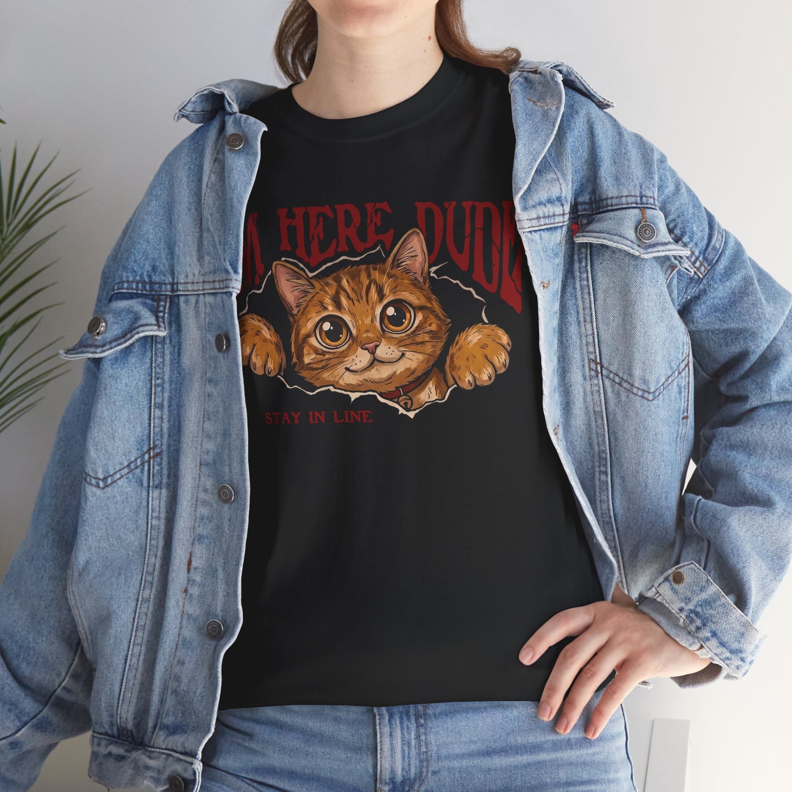 I'm Here Dude Cat T-Shirt — Funny Orange Tabby Ripped Graphic Tee