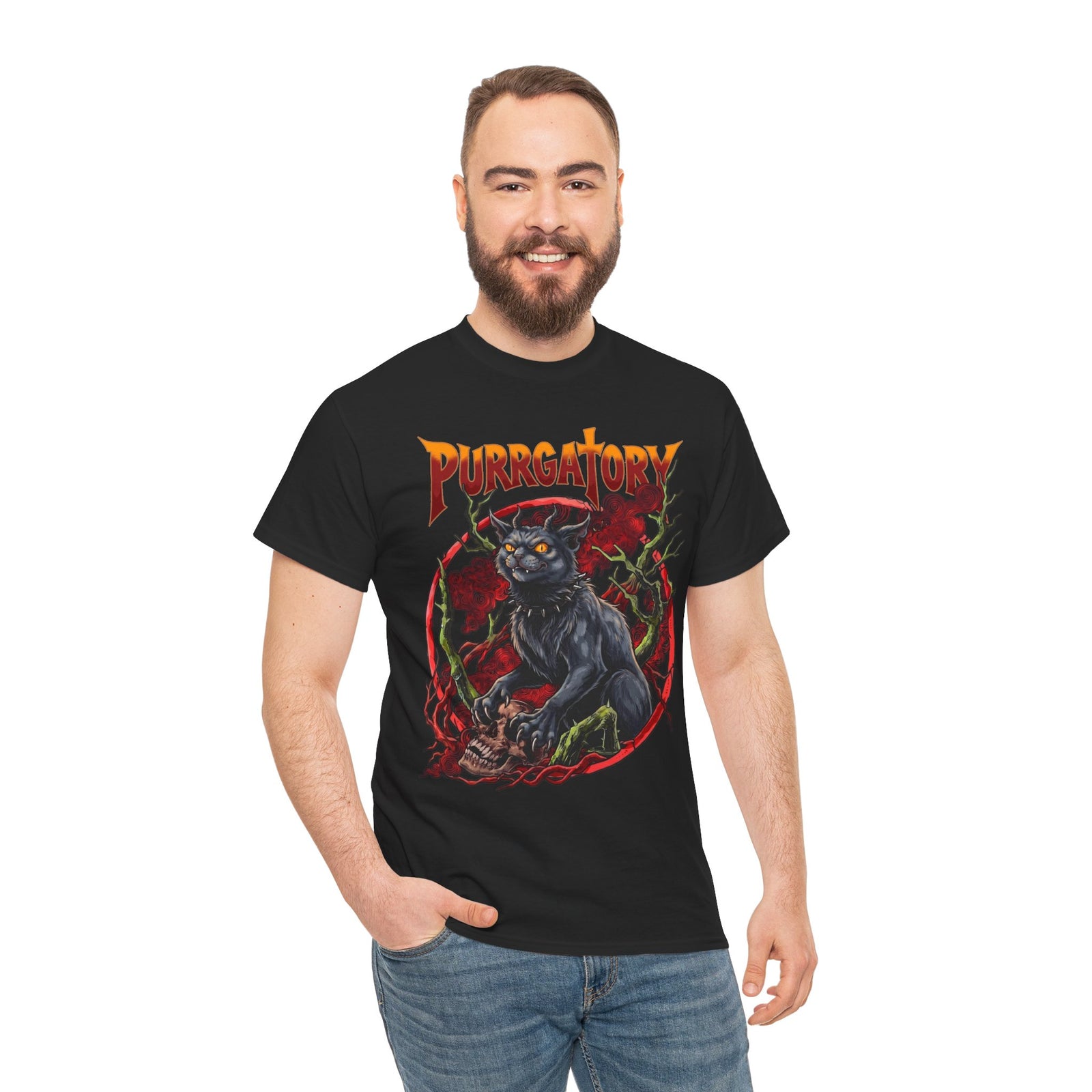 Purrgatory Demon Cat T-Shirt — Heavy Metal Occult Horned Feline Tee
