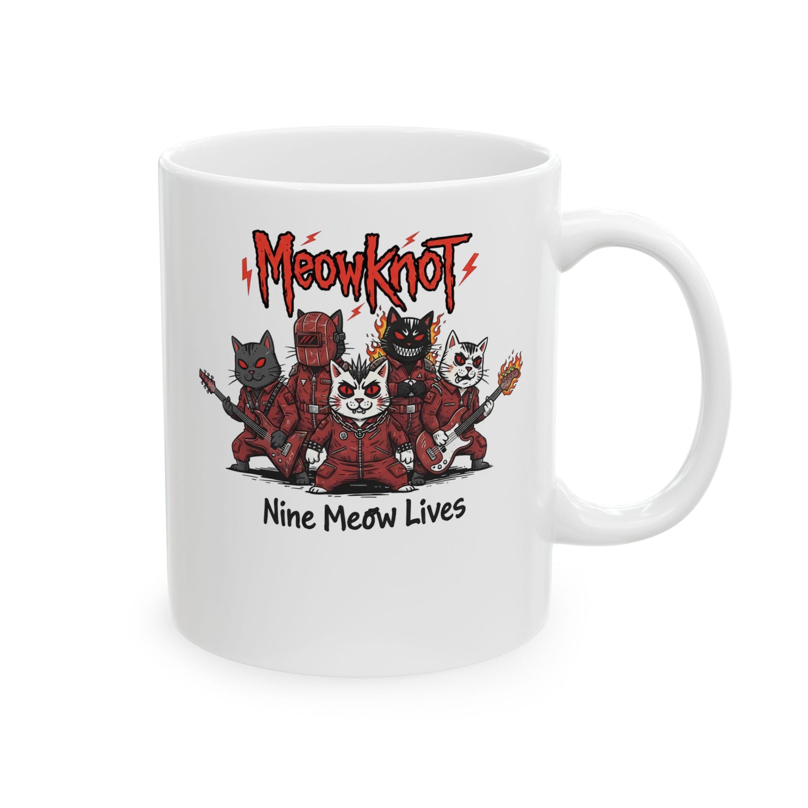 Meowknot Cat Band Ceramic Mug — Cute Musical Cat Graphic Mug