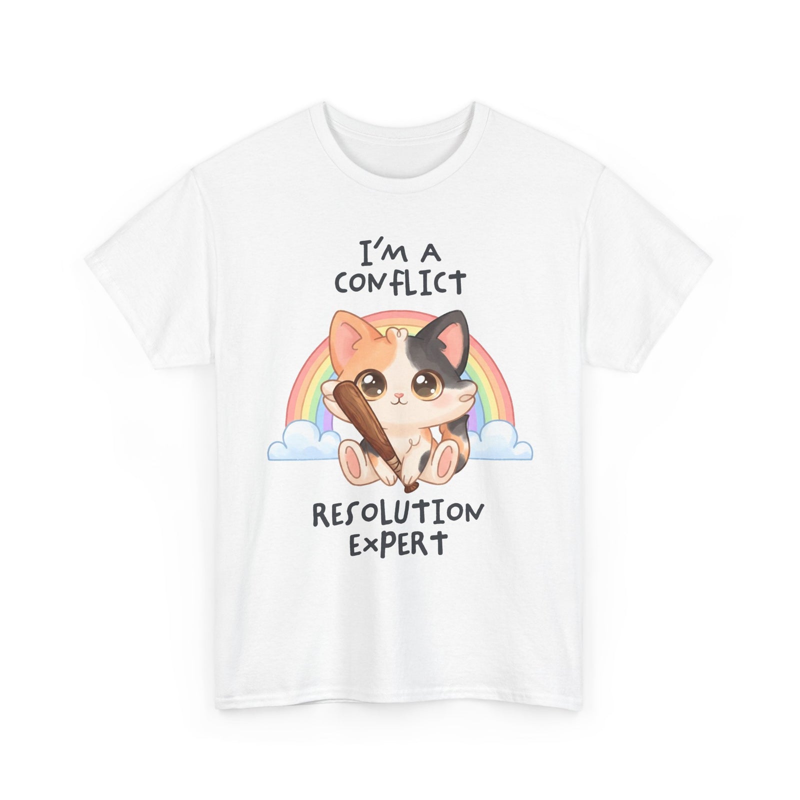 I'm A Conflict Resolution Expert T-Shirt — Cute Calico Cat Bat Tee