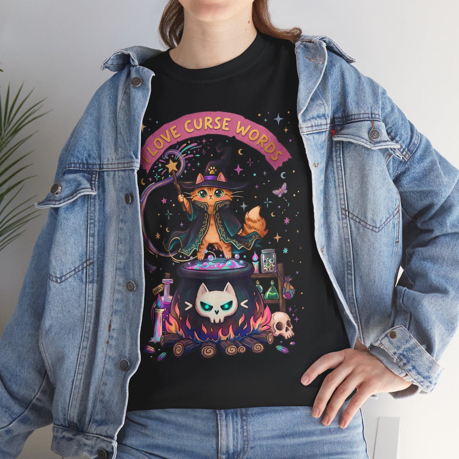 I Love Curse Words Wizard Cat T-Shirt — Cute Witchy Cauldron Tee