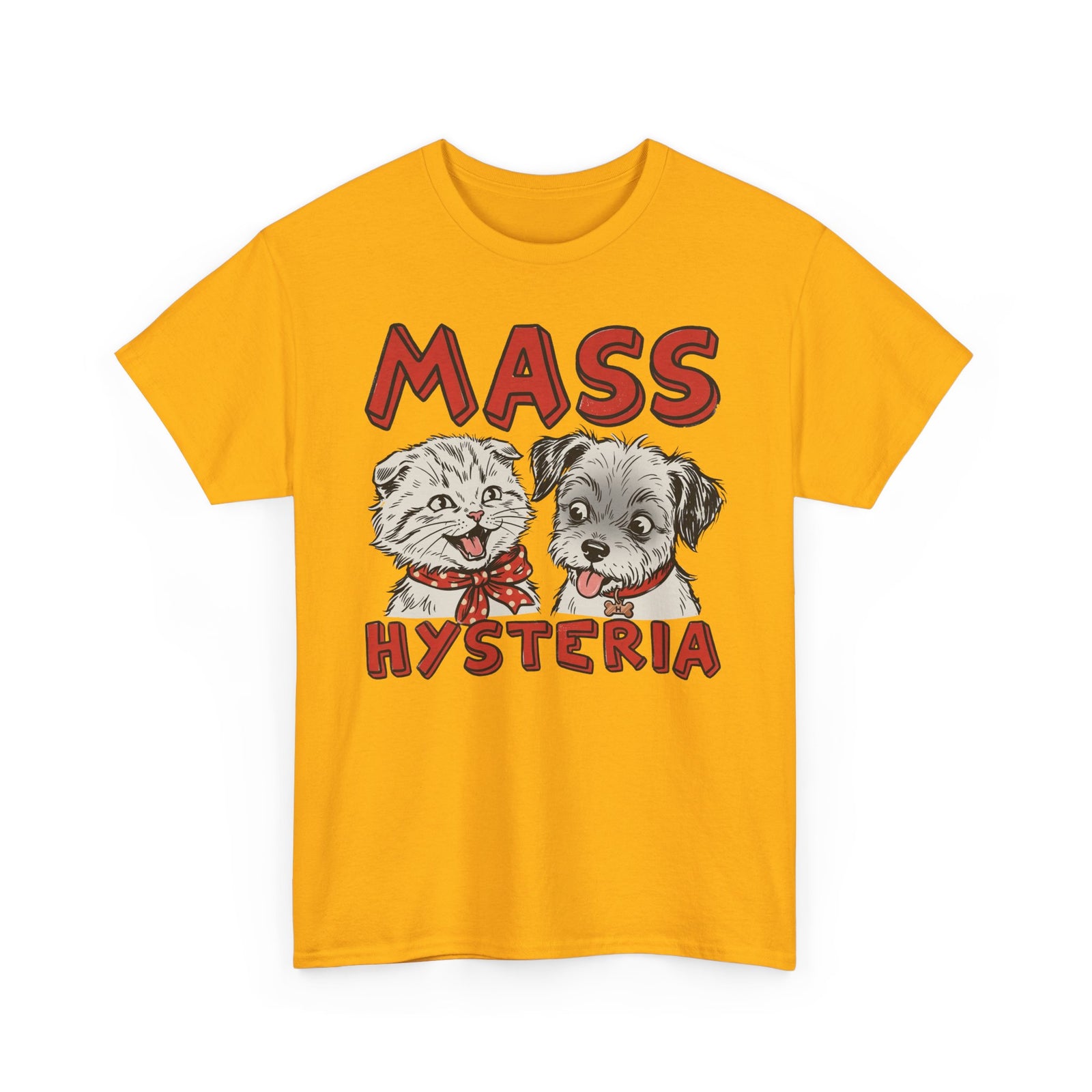 Cat & Dog Mass Hysteria Tee Funny Puppy & Kitten Line Art T-Shirt