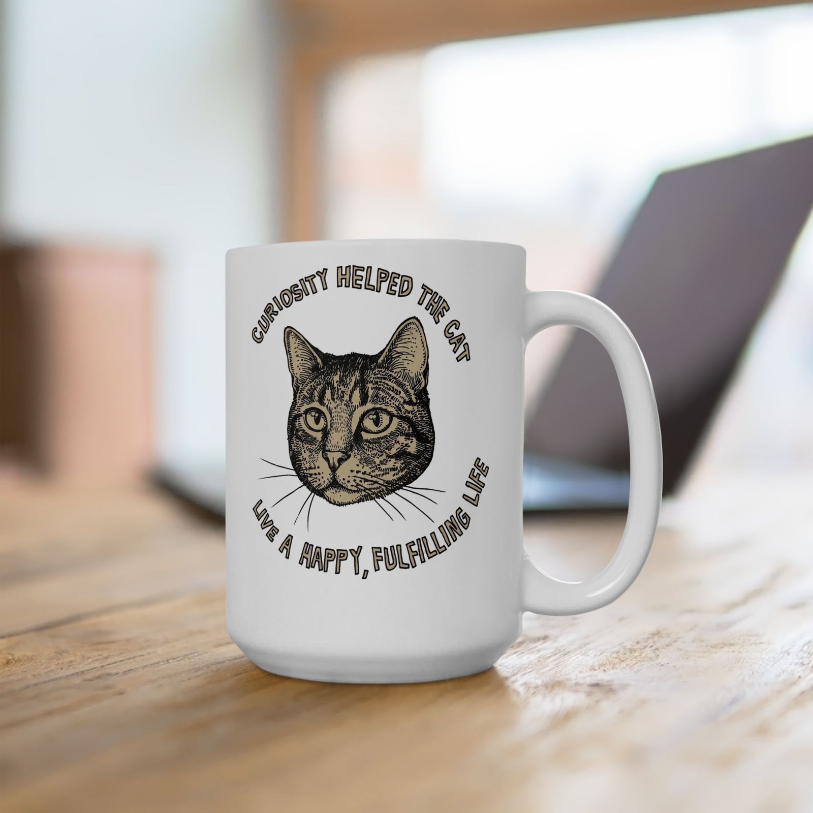 Curiosity Helped The Cat Ceramic Mug — Funny Cat Lover Mug