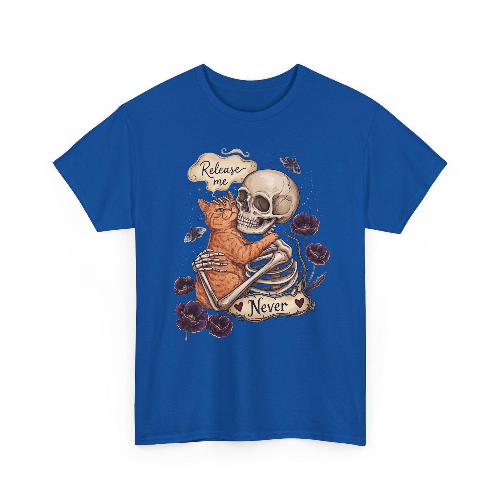 Funny Clingy Skeleton & Cat T-Shirt — Dark Aesthetic Cat Tee
