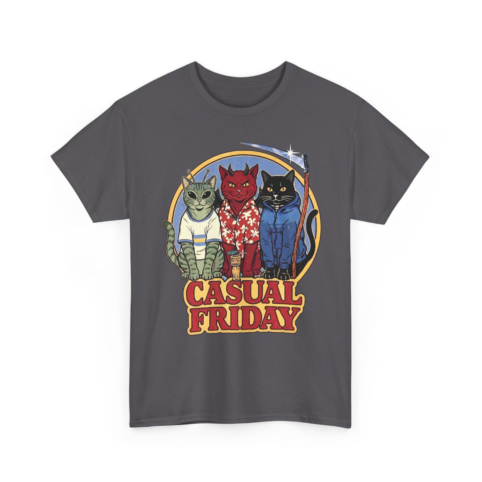 Casual Friday Cat T-Shirt — Funny Alien Devil Grim Reaper Tee