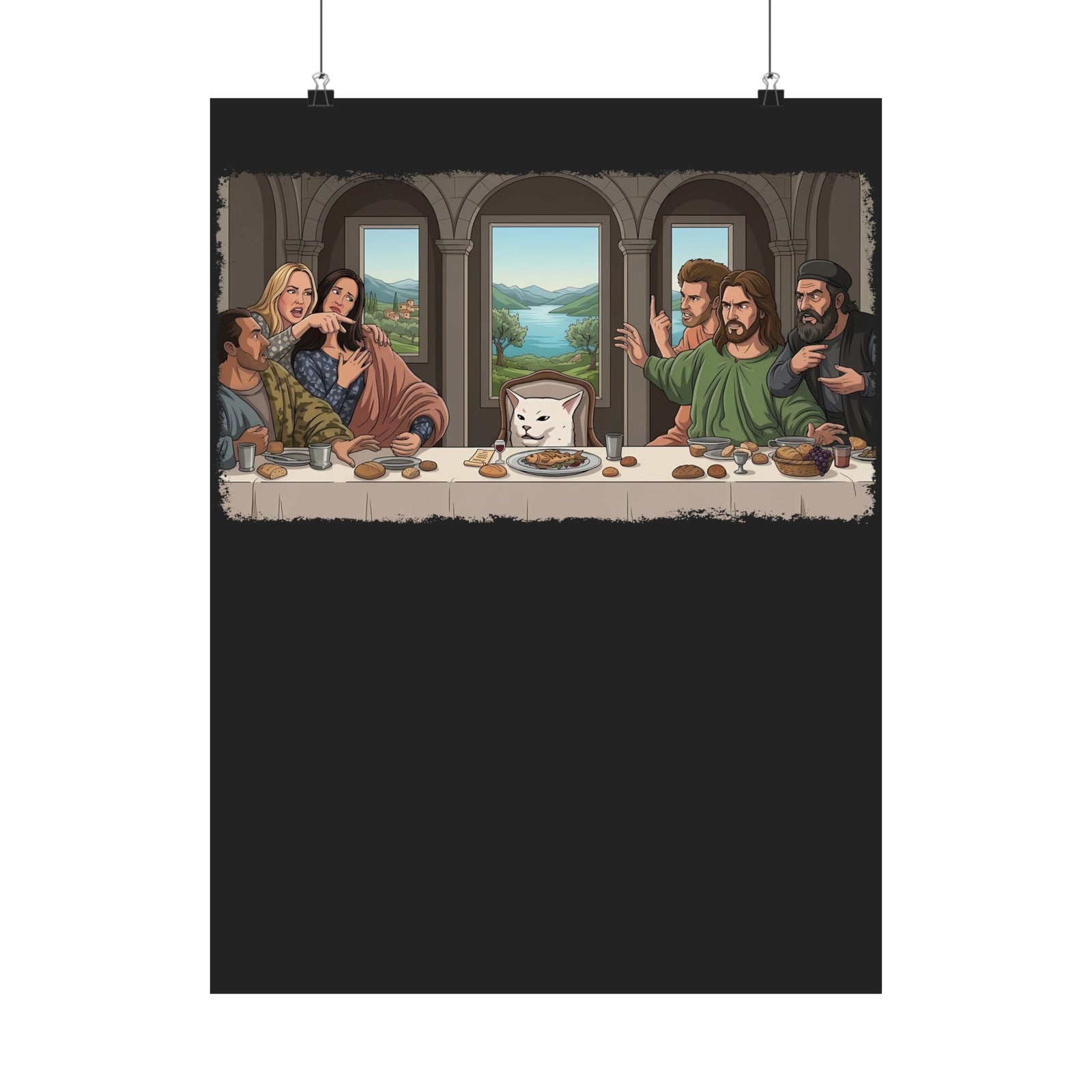 Last Supper x Woman Yelling at Cat Poster — Funny Religious Art Mashup Poster