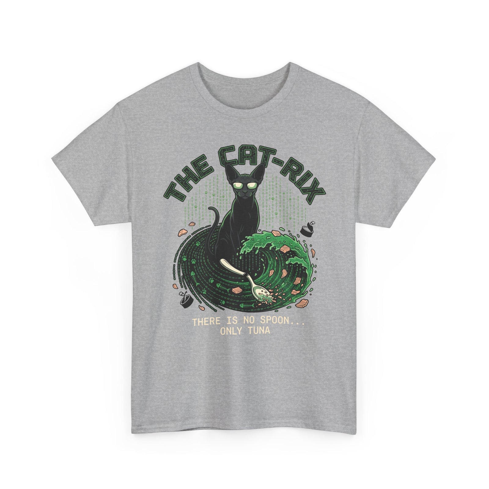 Cat T-Shirt — "There Is No Spoon... Only Tuna" Retro Wave Graphic Tee