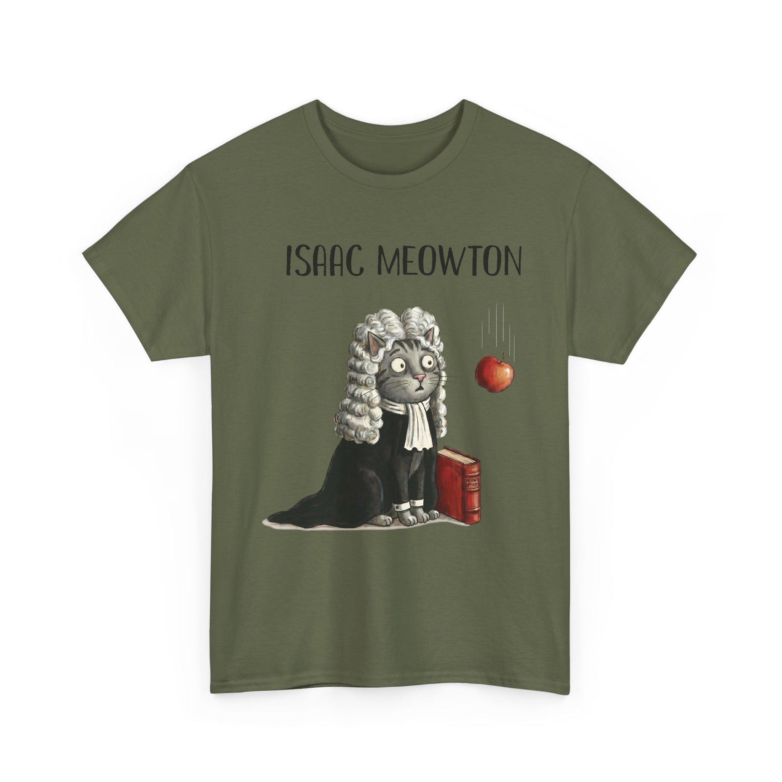 Isaac Meowton T-Shirt — Funny Science Pun Cat Gravity Graphic Tee