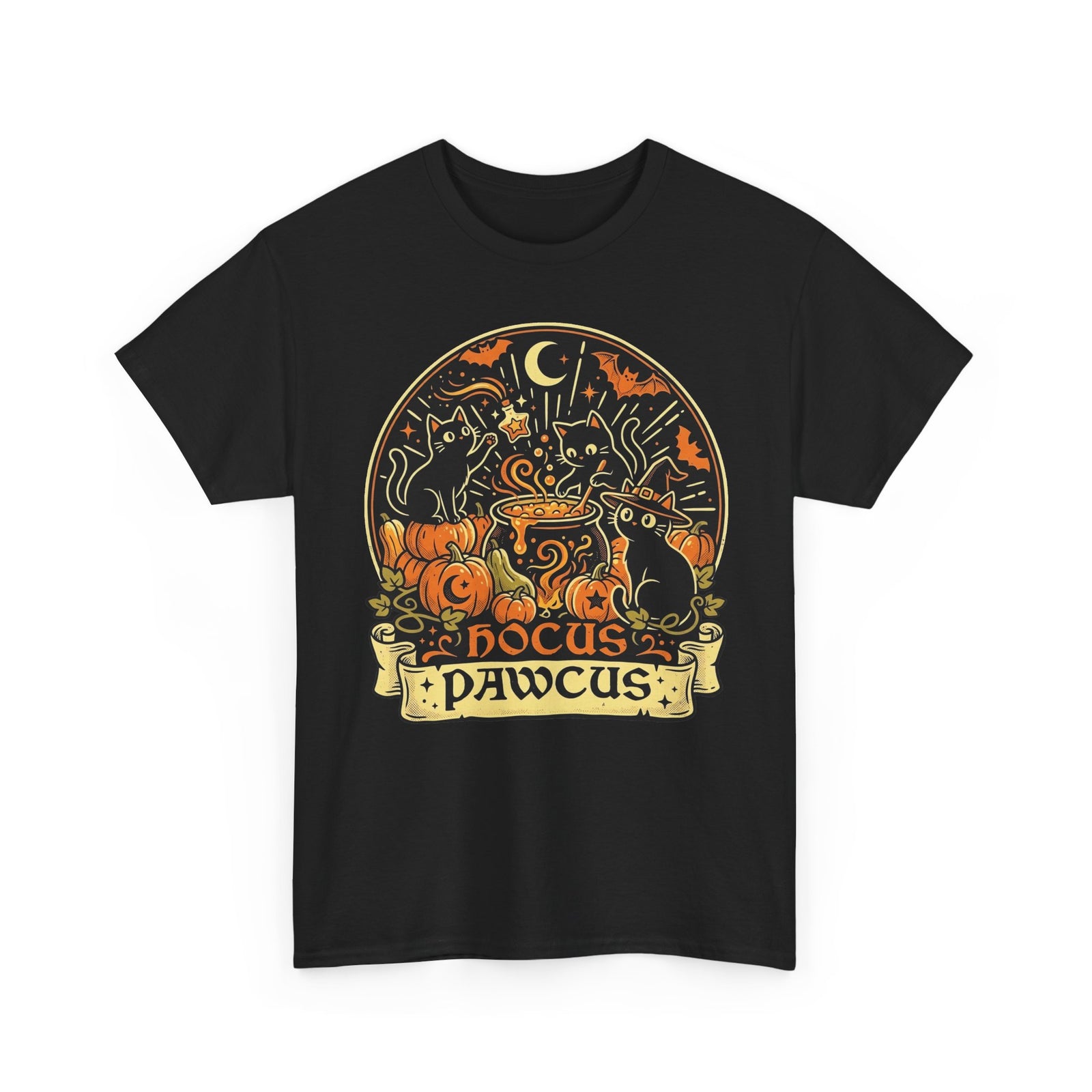 Hocus Pawcus Halloween T-Shirt — Cute Witch Cats Pumpkin Tee