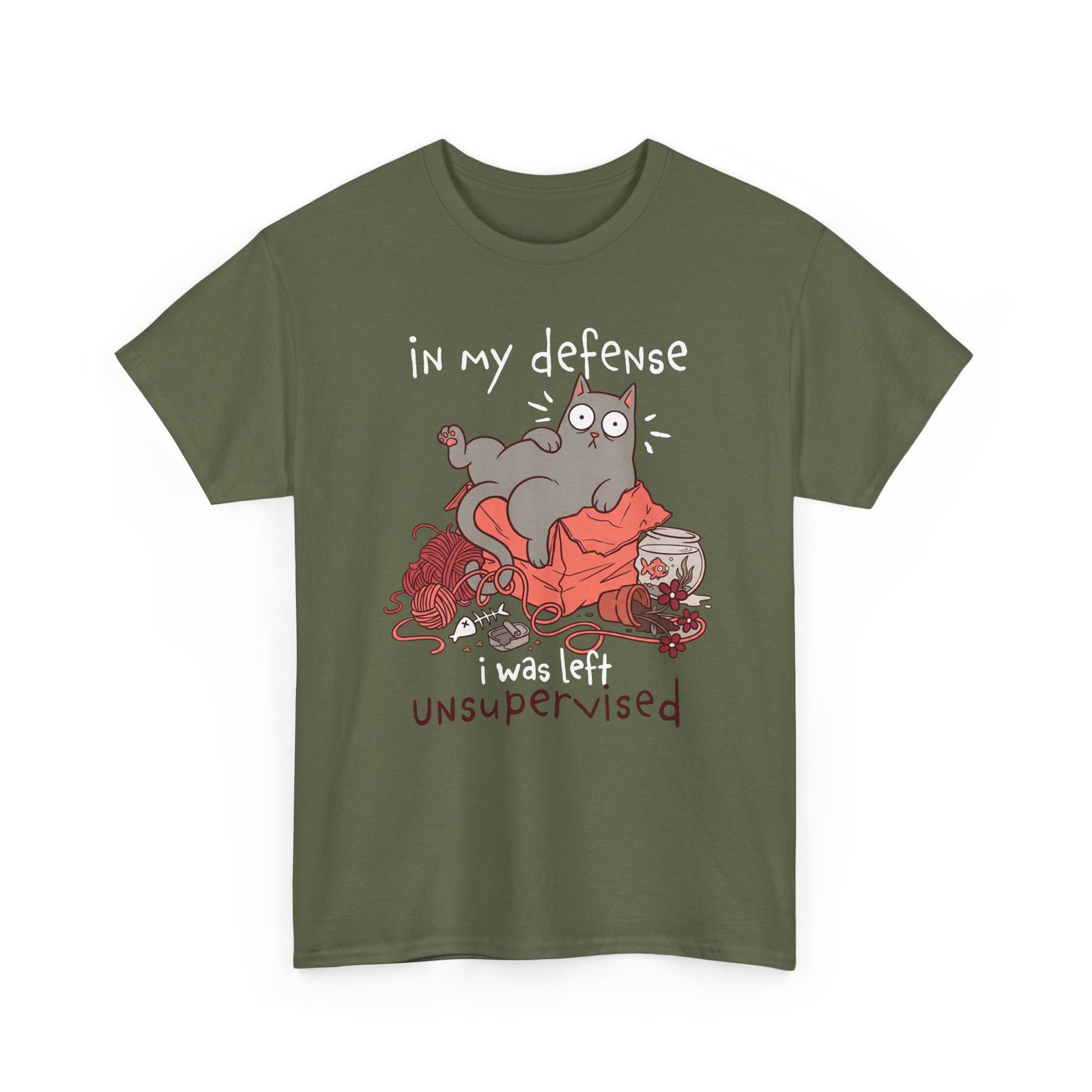 Cute Messy Cat T-Shirt — "In My Defense, I Was Left Unsupervised" Cat Tee