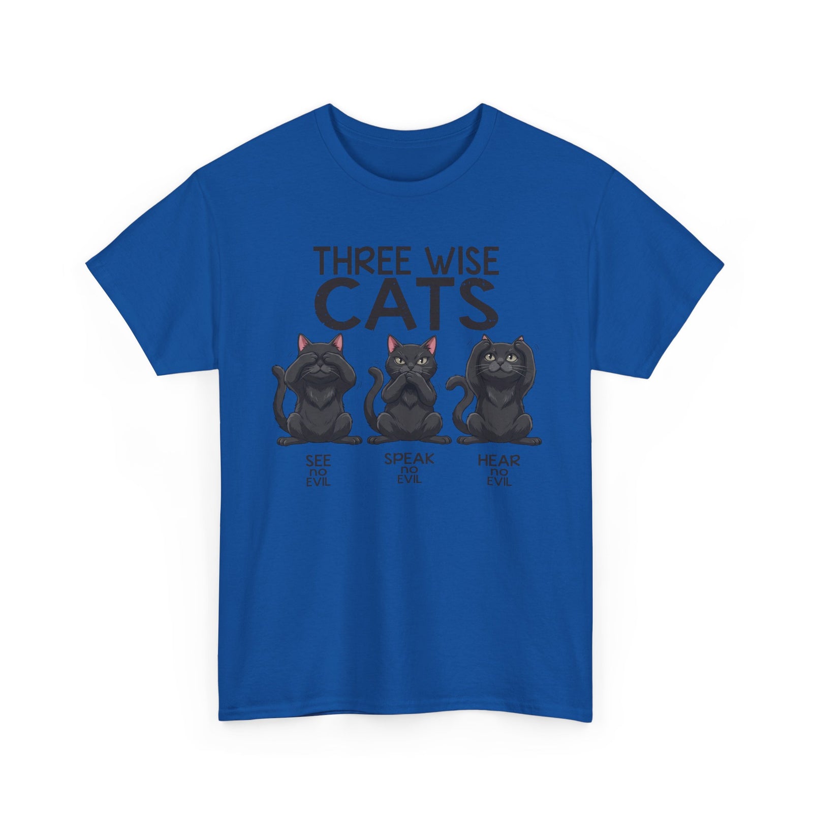 Three Wise Cats T-Shirt — See Speak Hear No Evil Black Cat Graphic
