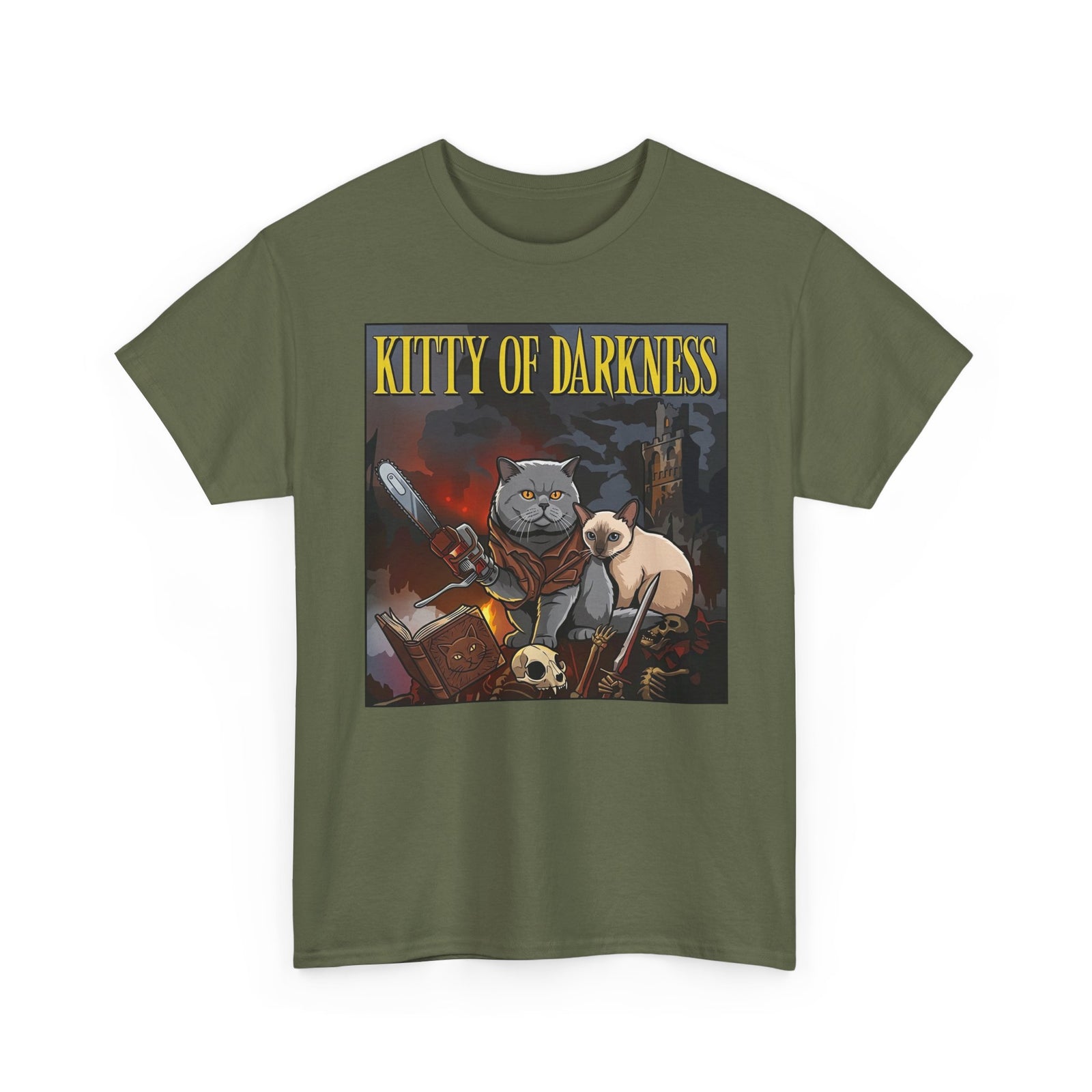 Kitty of Darkness Graphic Tee — Gothic Cat Horror Band Shirt