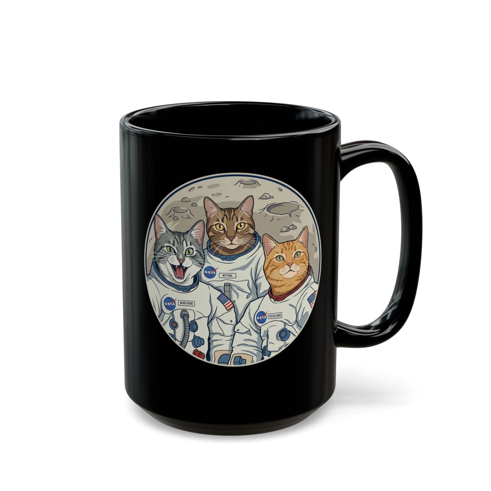 Sci‑Fi Astro Cat Black Mug — Space Cat Graphic Mug