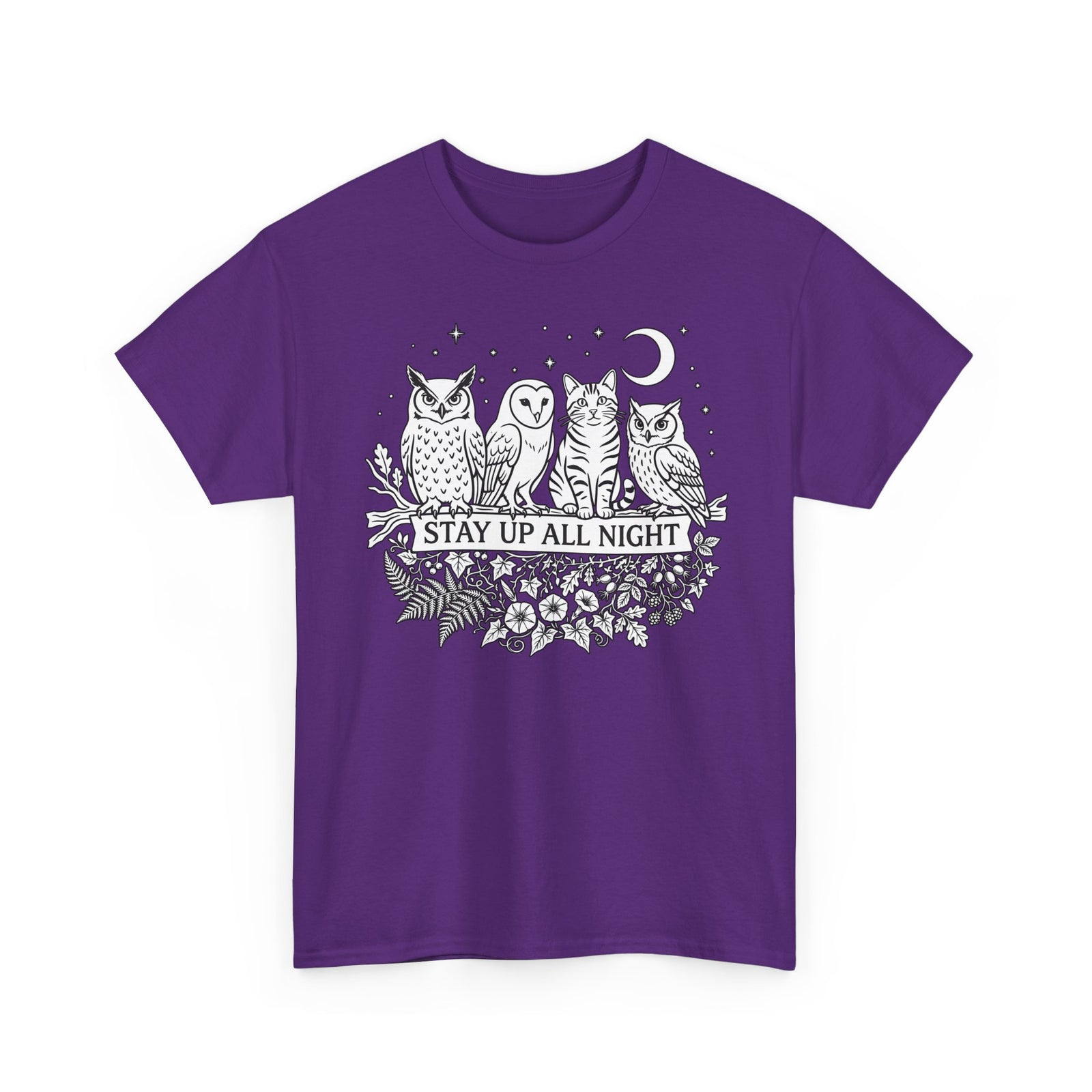 Cat Stays Up All Night T-Shirt — Cute Night Owl Cat Tee