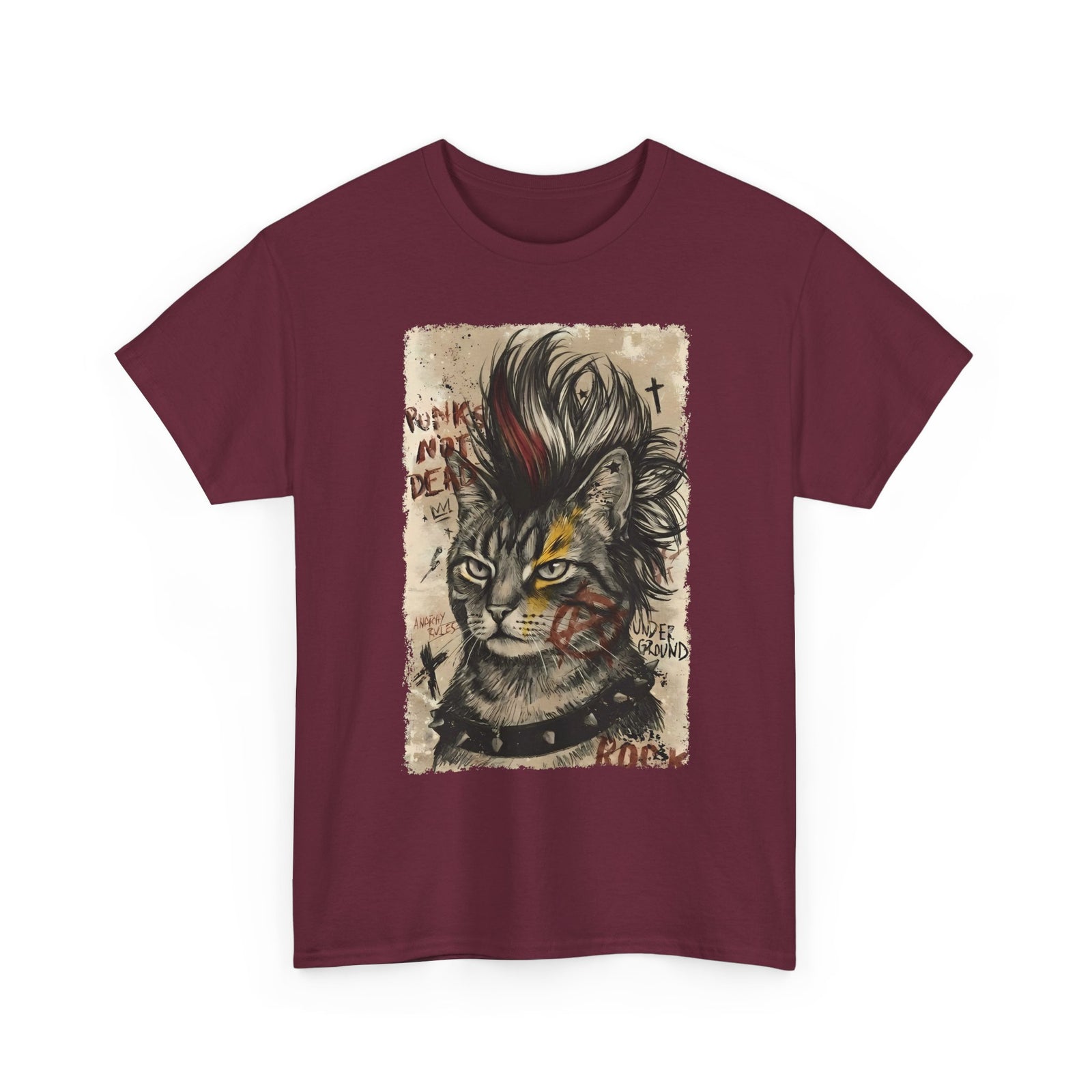 Punks Not Dead Cat T-Shirt — Edgy Mohawk Anarchy Feline Graphic