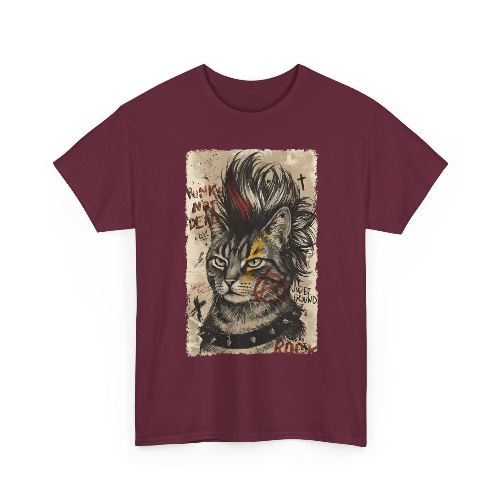 Punks Not Dead Cat T-Shirt — Edgy Mohawk Anarchy Feline Graphic