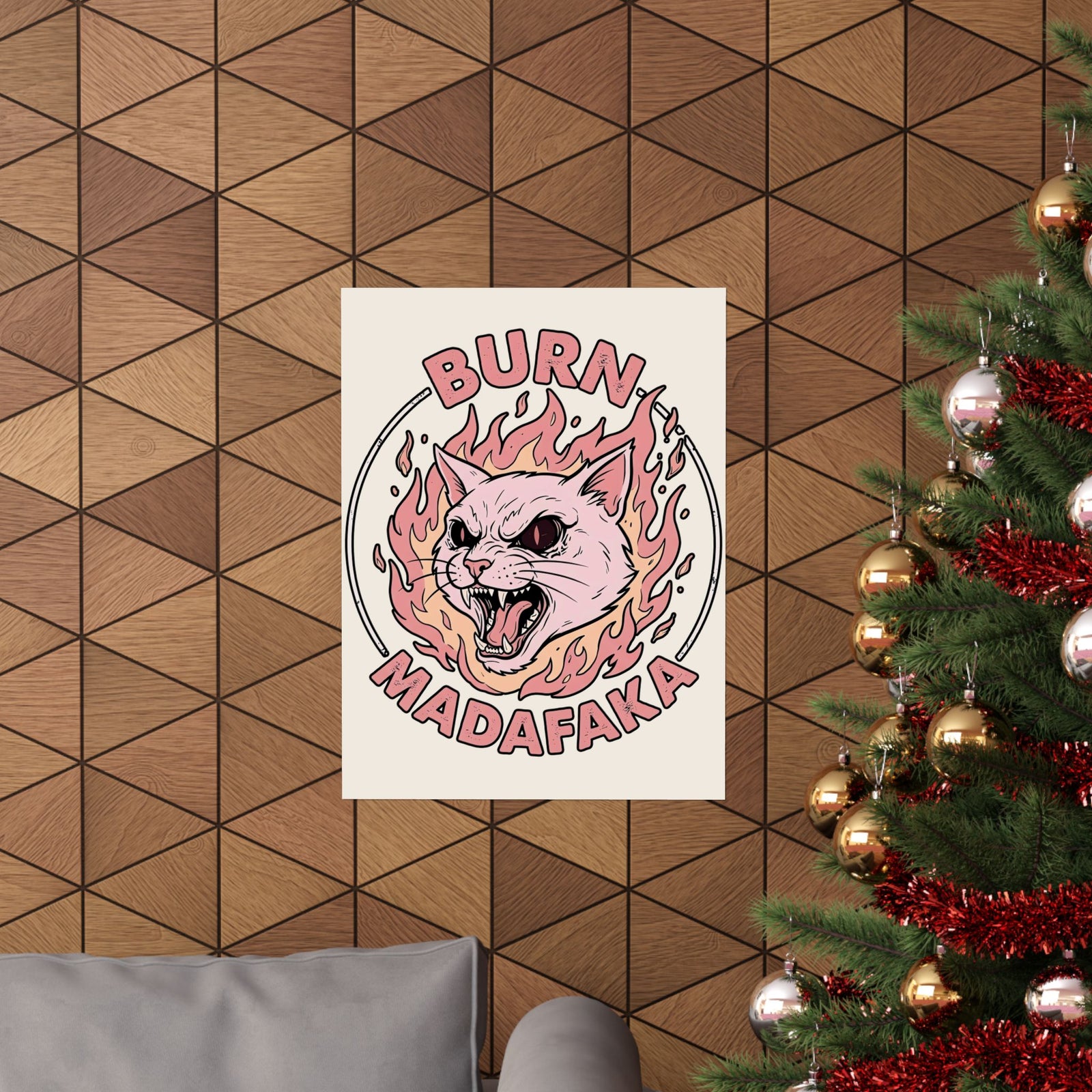 Funny Cat T‑Poster — "Burn Madafaka" Graphic Poster