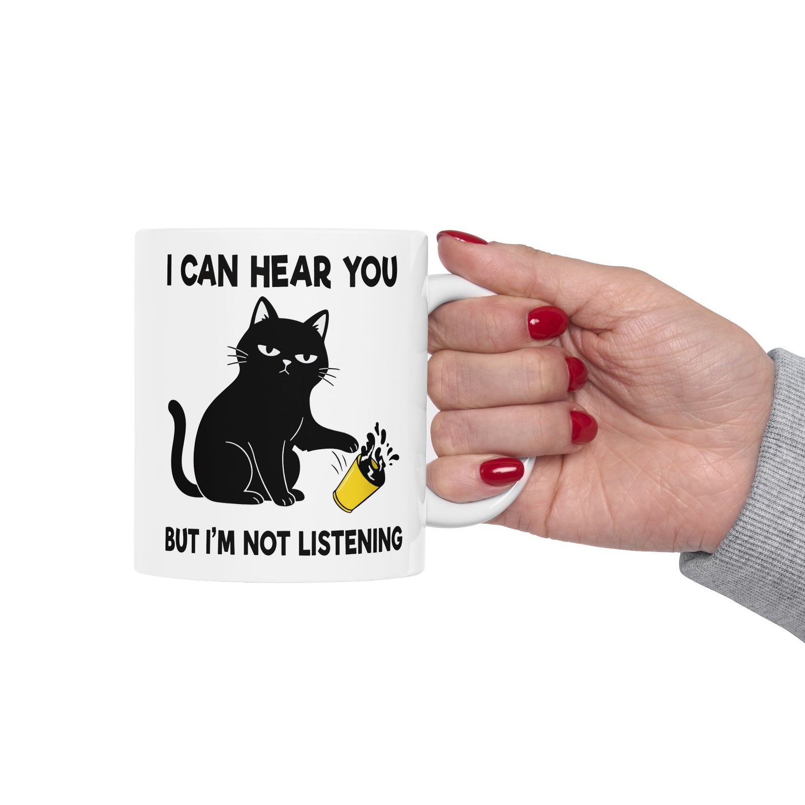 I Can Hear You But I'm Not Listening Funny Cat Ceramic Mug - Sarcastic Cat Lover Gift