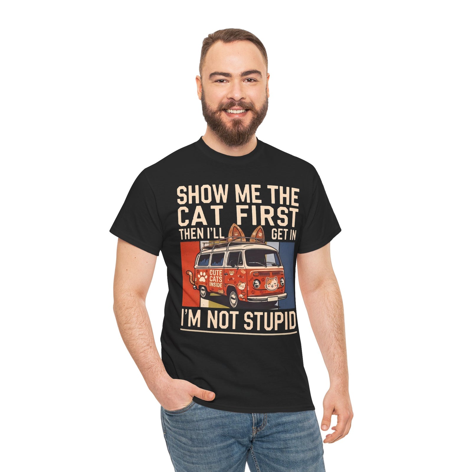 Show Me The Cat First T-Shirt — Funny Retro Camper Van Stranger Danger Tee
