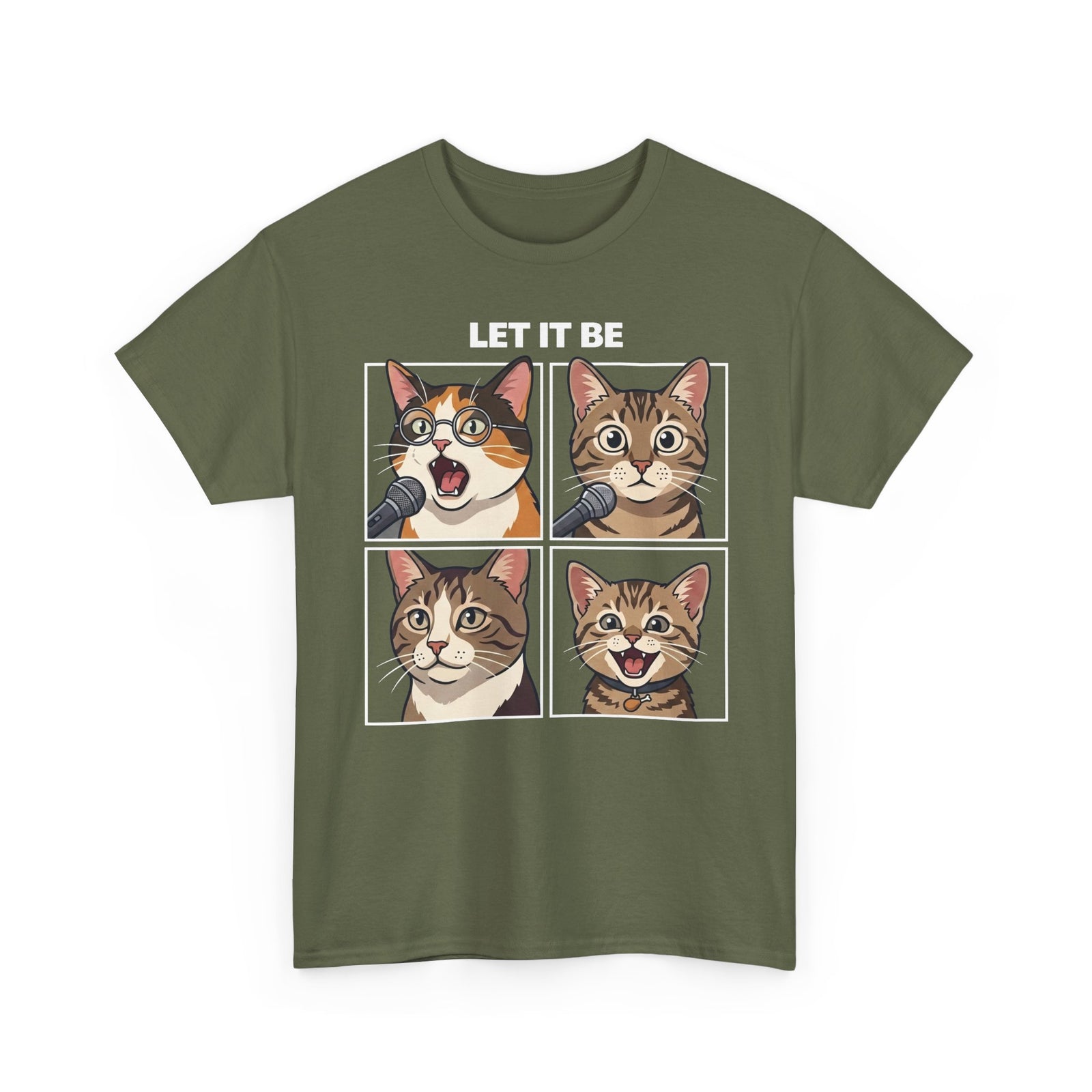 Let It Be Cat Tee — Vintage Four-Panel Cat Faces Graphic T-Shirt