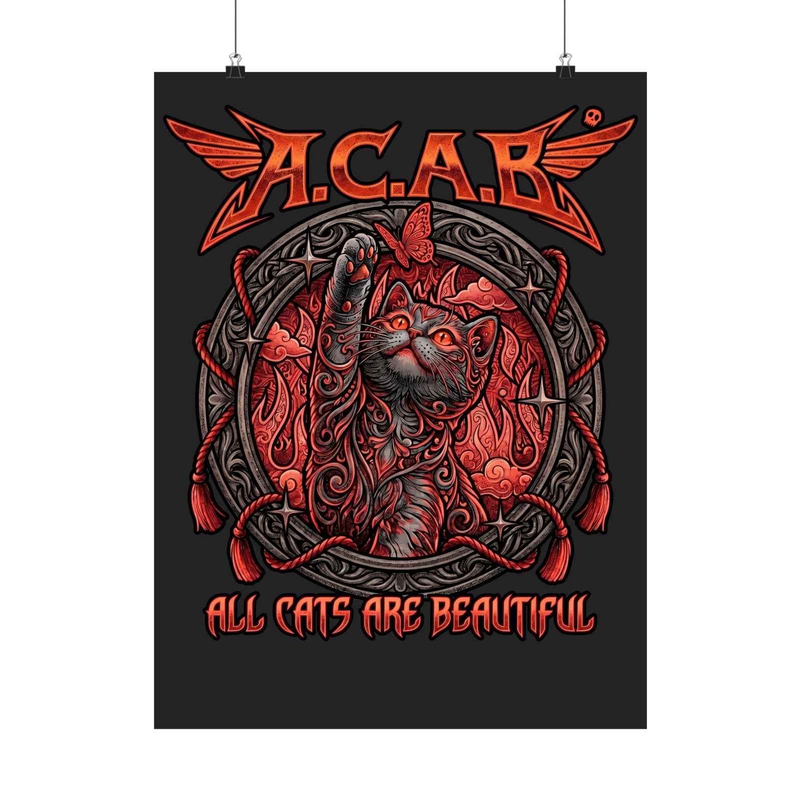 ACAB All Cats Are Beautiful Poster — Heavy Metal Punk Feline Graphic Poster