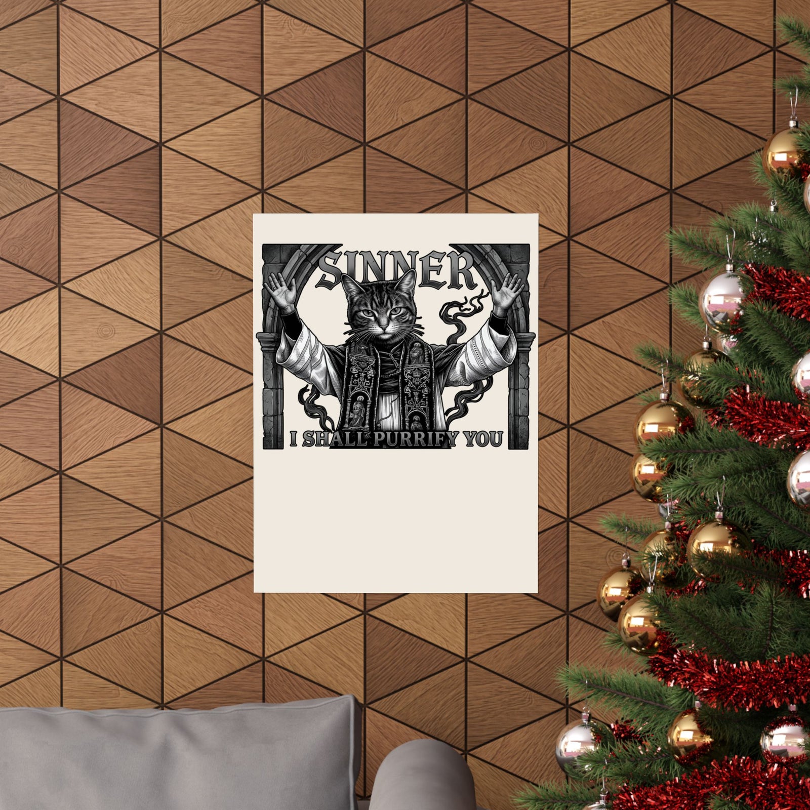 Sinner Shall I Purrify You Cat Poster — 'Purriest' Funny Gothic Cat Poster
