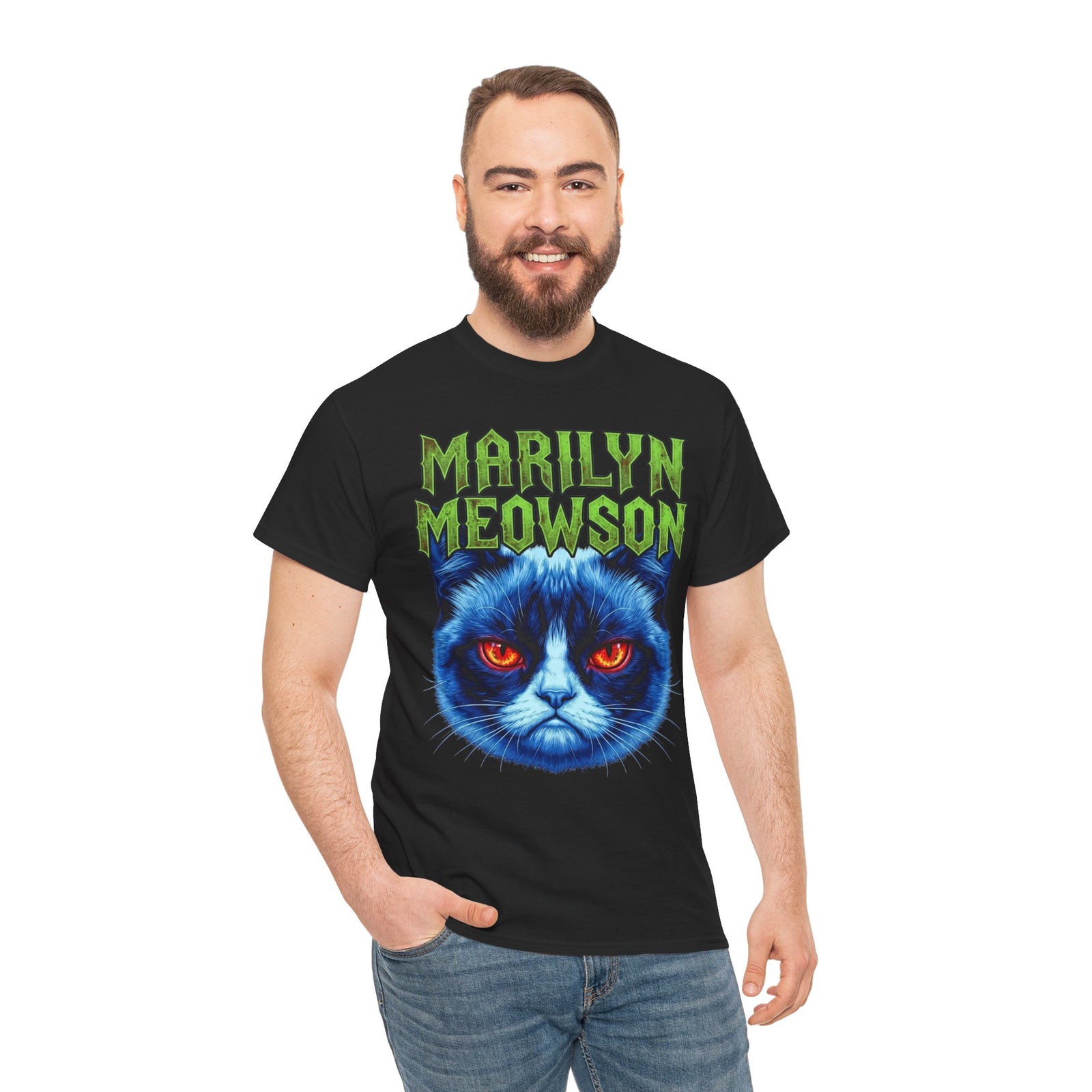 Marilyn Meowson Cat Band Tee — Retro Neon Gothic Graphic T-Shirt