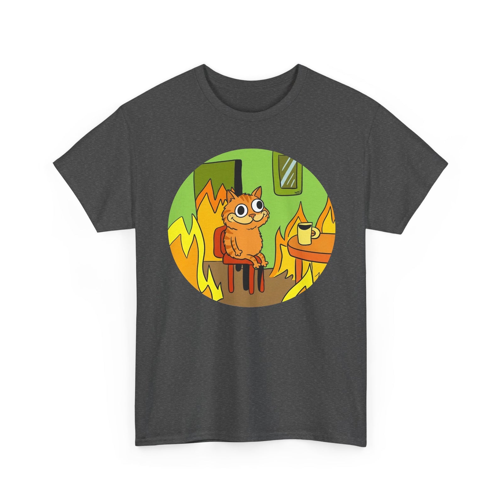 This Is Fine Orange Cat T-Shirt — Funny Meme Parody Feline Graphic Tee