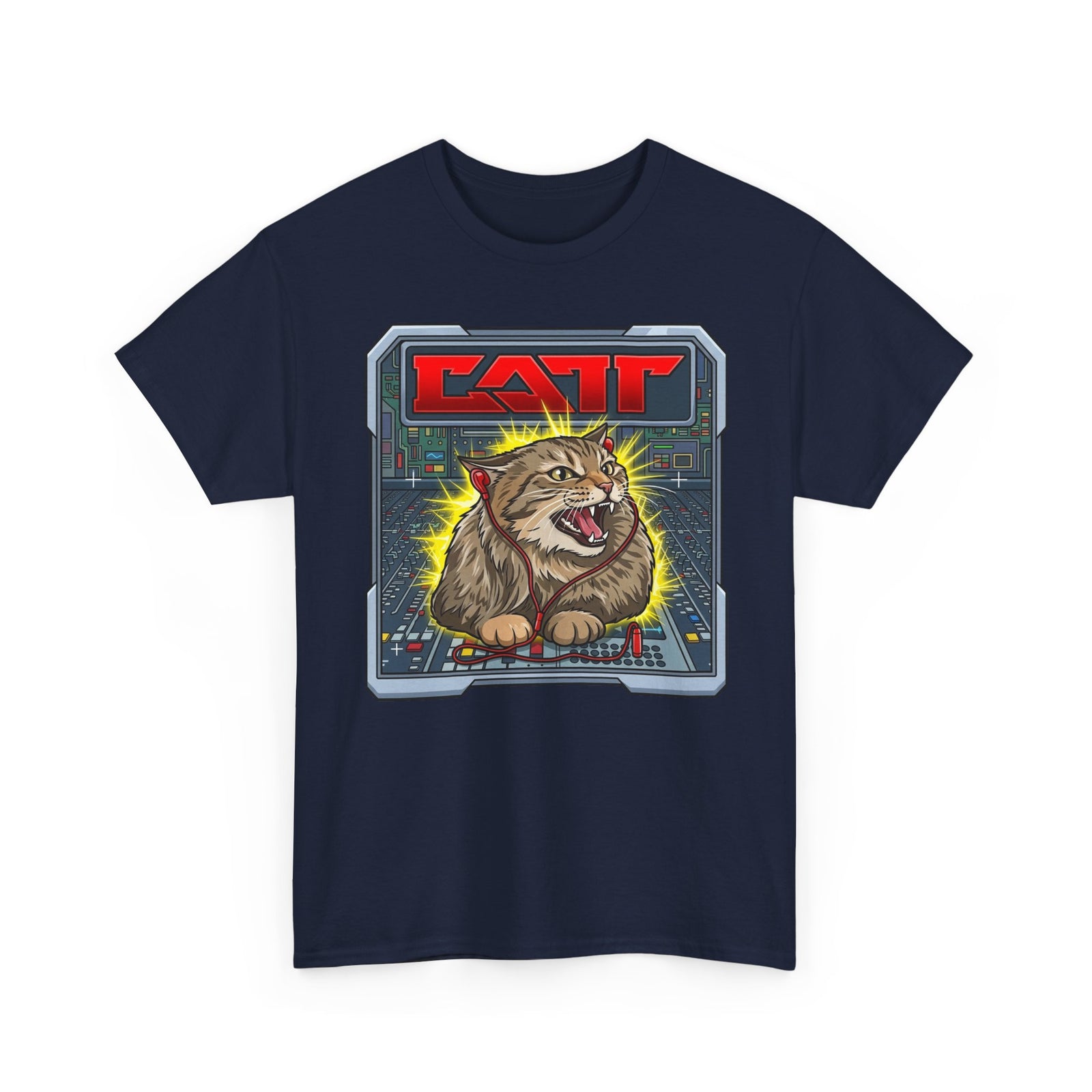 80s Hair Metal Cat T-Shirt — Vintage Rock Cat Graphic Tee