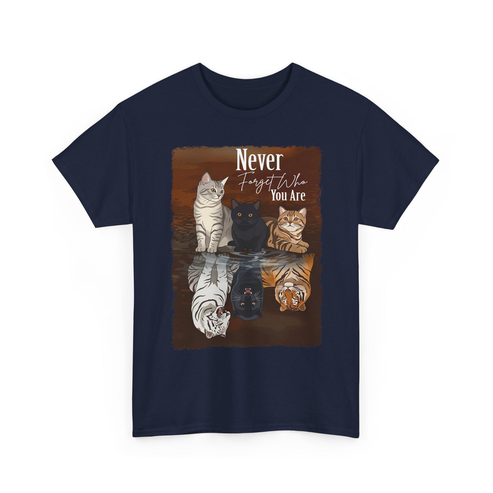 Cat T-Shirt "Never Forget Who You Are" — Reflective Trio Cat Design
