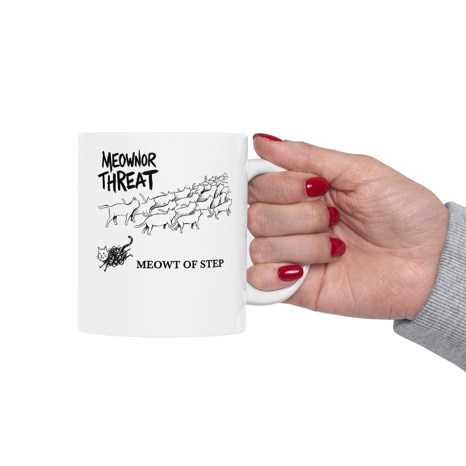 Meownor Thread Meowt Of Step Ceramic Mug — Funny Cat Dance Graphic Mug
