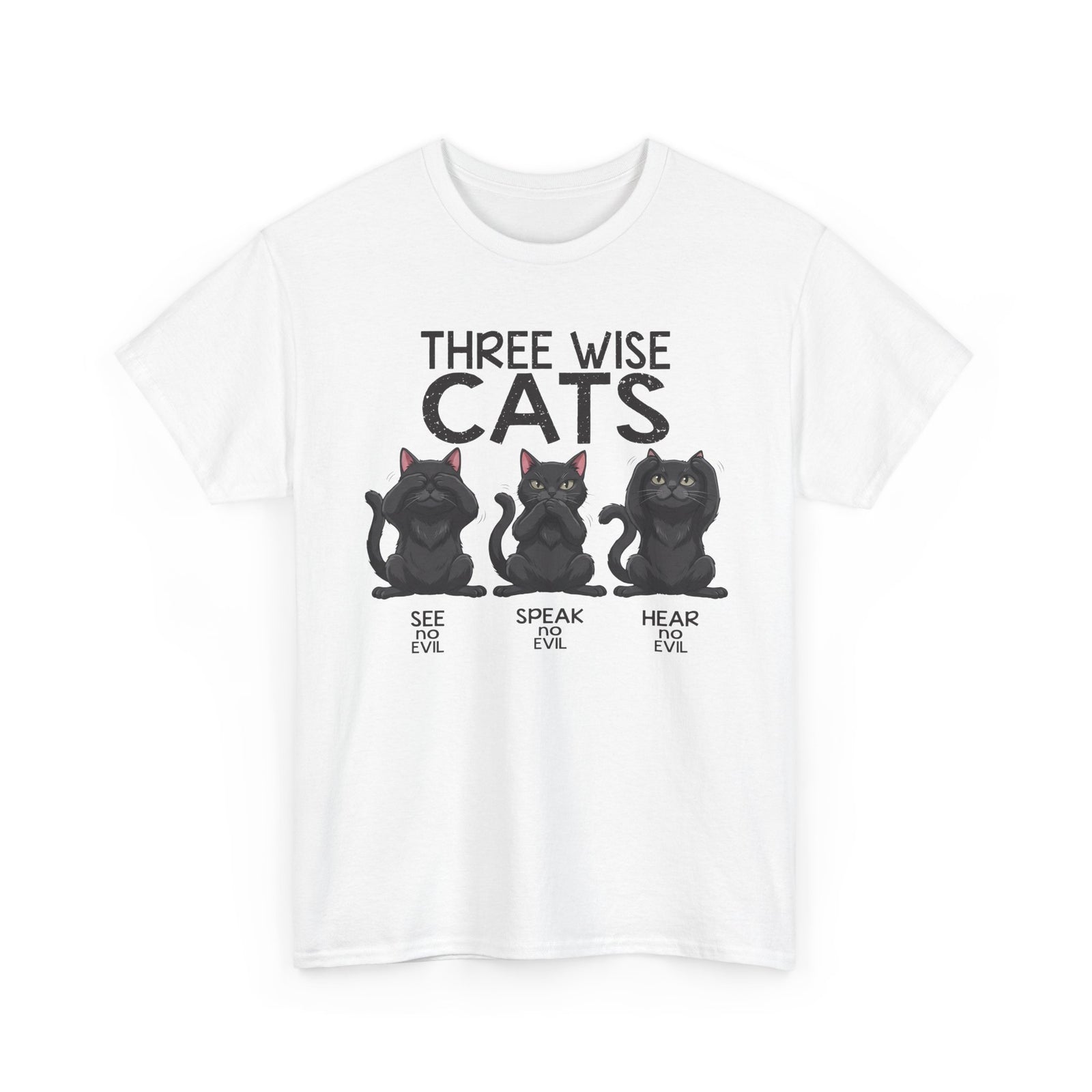 Three Wise Cats T-Shirt — See Speak Hear No Evil Black Cat Graphic