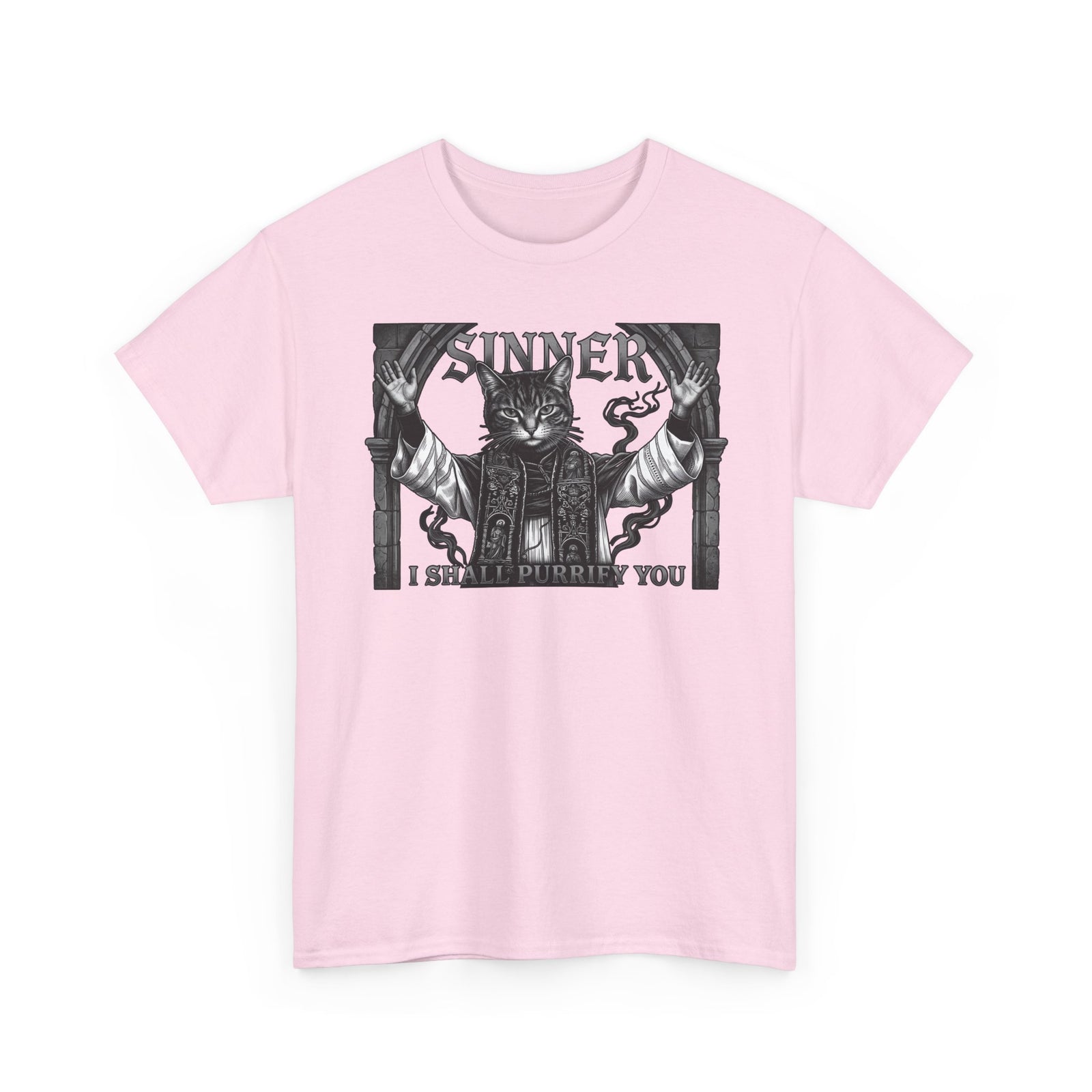 Sinner Shall I Purrify You Cat Tee — 'Purriest' Funny Gothic Cat Shirt