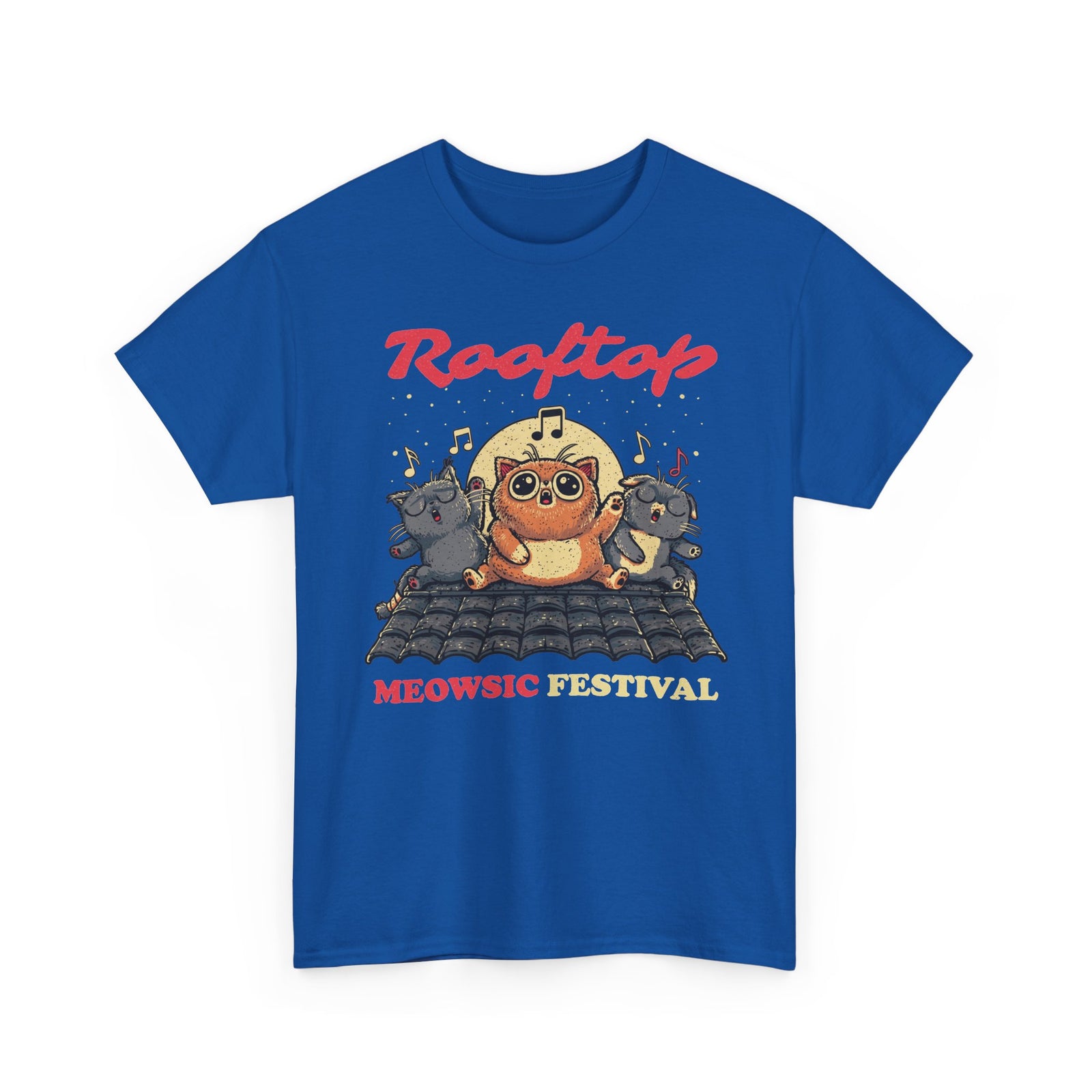 Rooftop Meowgic Festival Tee — Cute Cat Concert Graphic T-Shirt