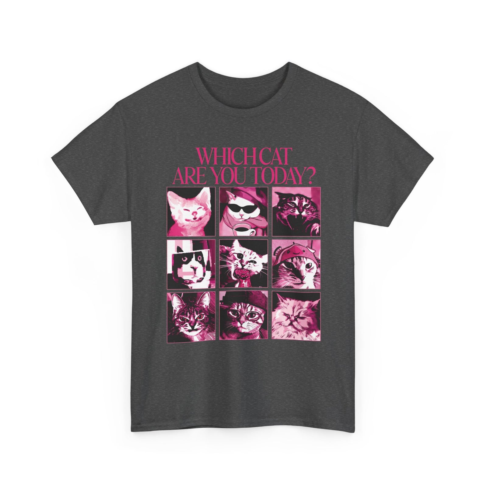 Cat Mood Chart T-Shirt — Pink Pop Art Feline Expressions Graphic