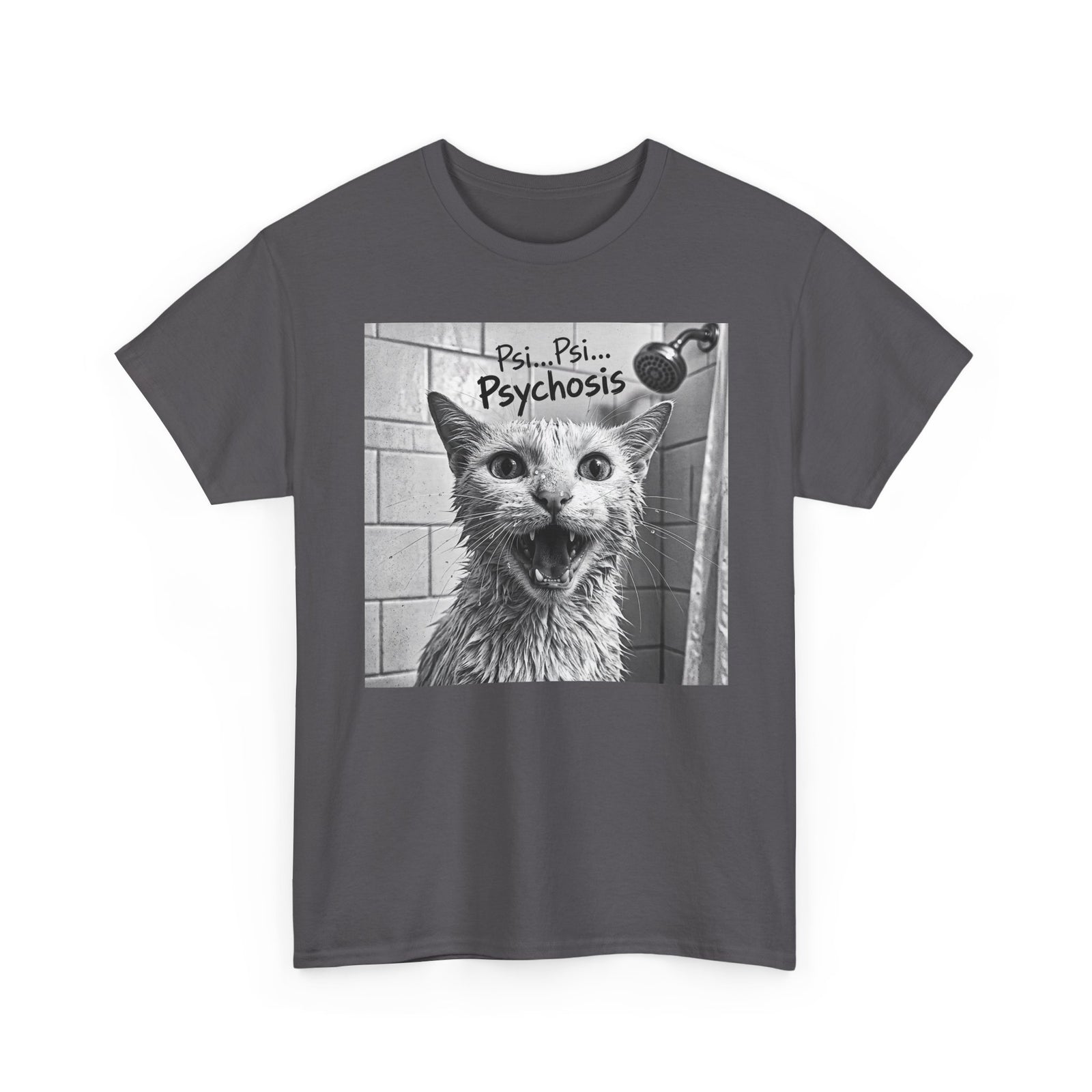 Psychosis Cat T-Shirt Funny Grunge Shower Cat Tee
