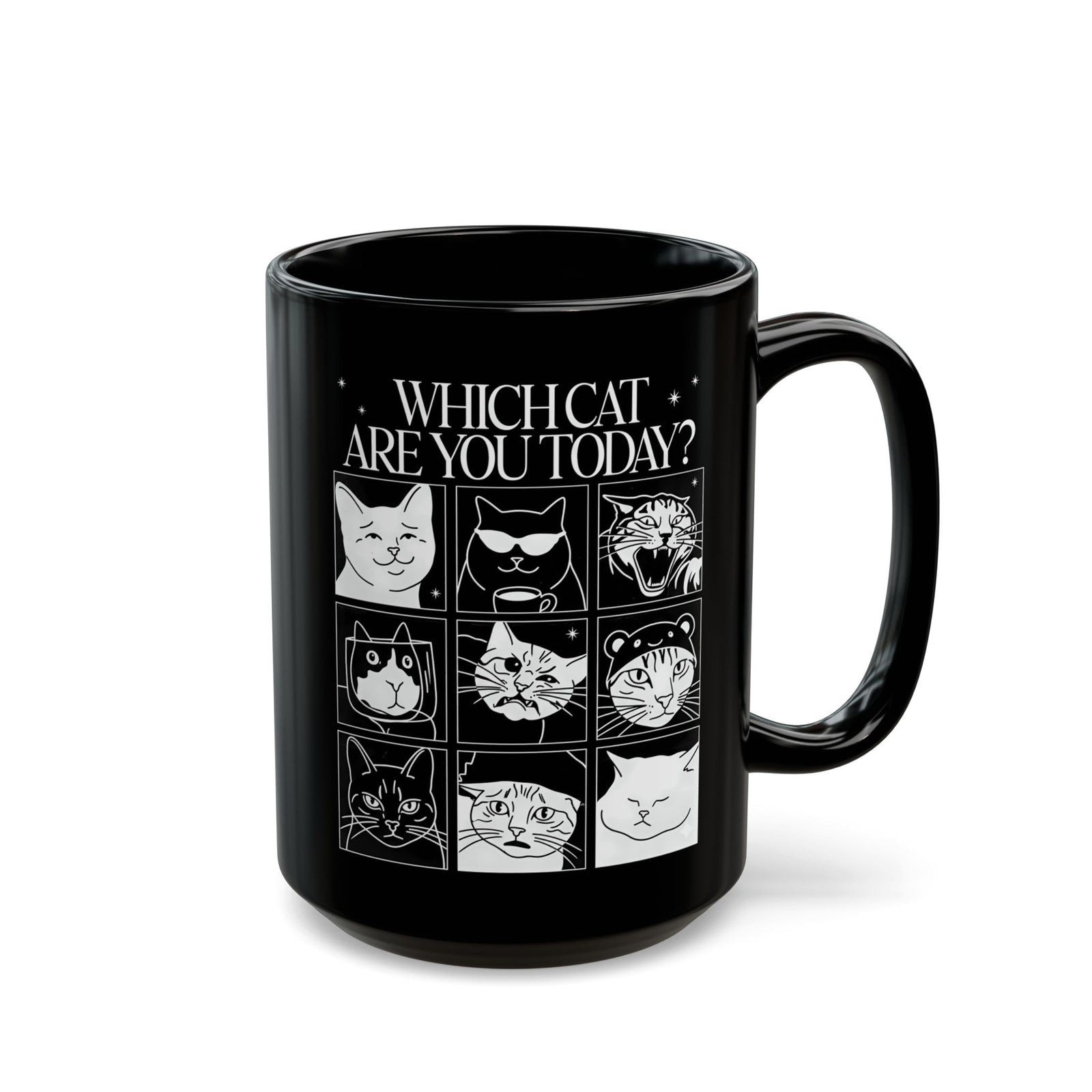 Which Cat You Choose Today Black Mug — Playful Cat Lover Graphic Mug