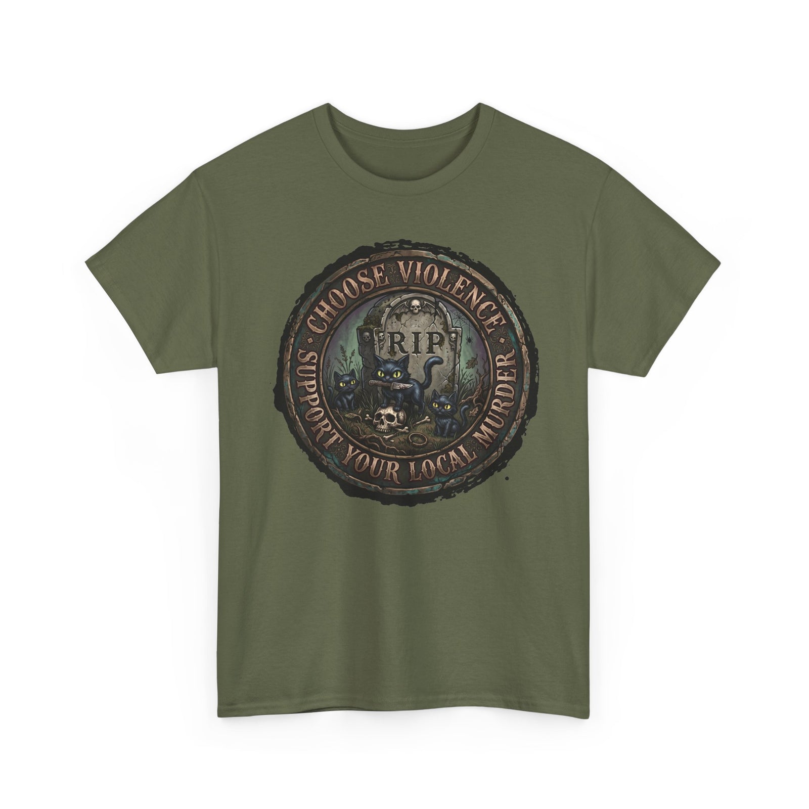 Choose Violence Support Your Local Murder Shirt — Gothic Knife Black Cat T-Shirt