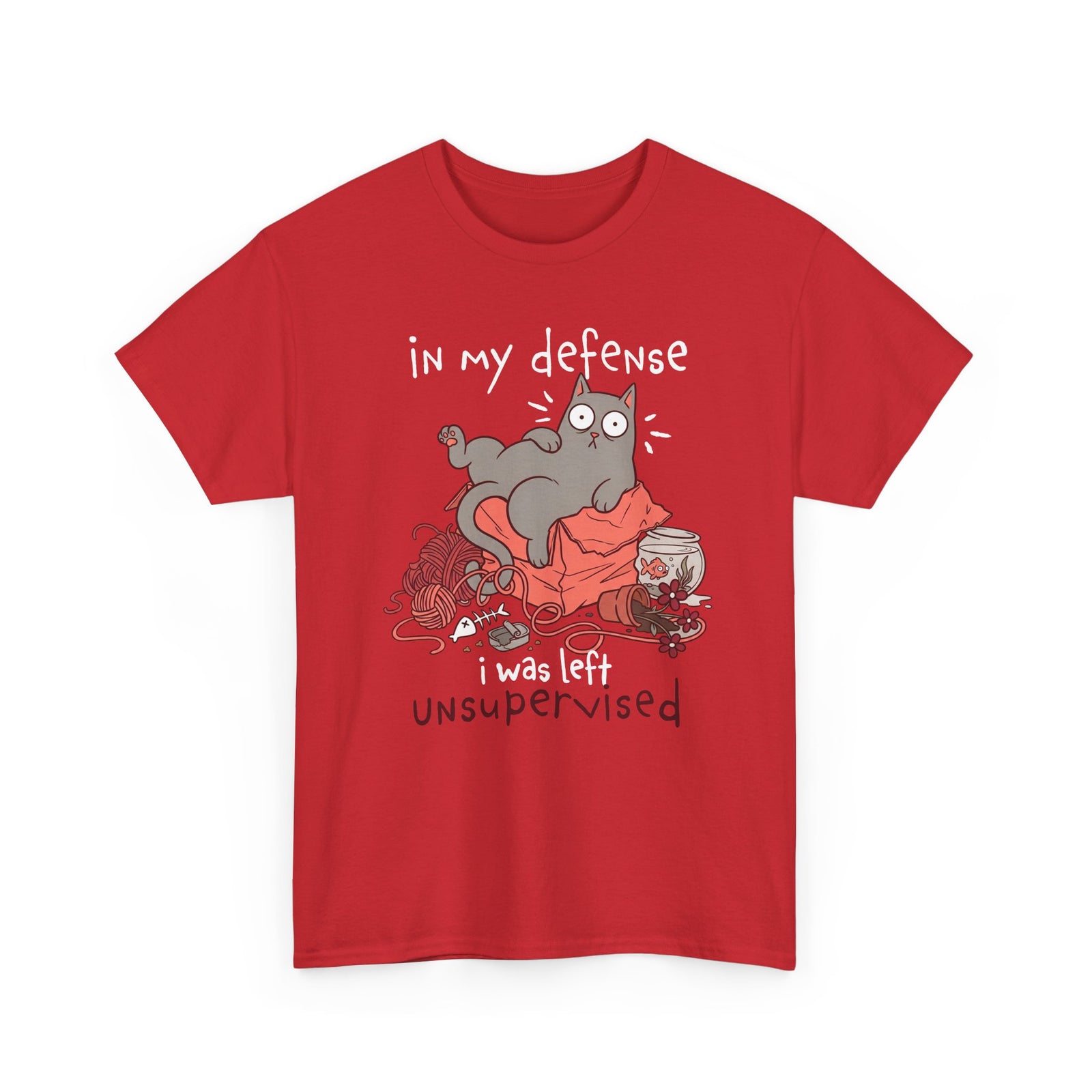 Cute Messy Cat T-Shirt — "In My Defense, I Was Left Unsupervised" Cat Tee