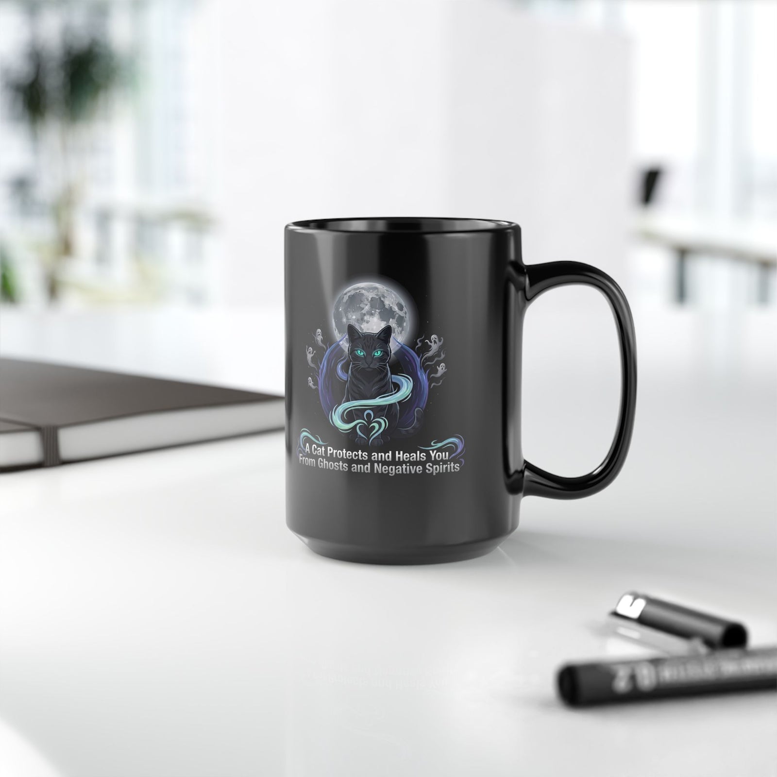 Protective Cat Mug — "A Cat Protects and Heals You From Ghosts and Negative Spirits"