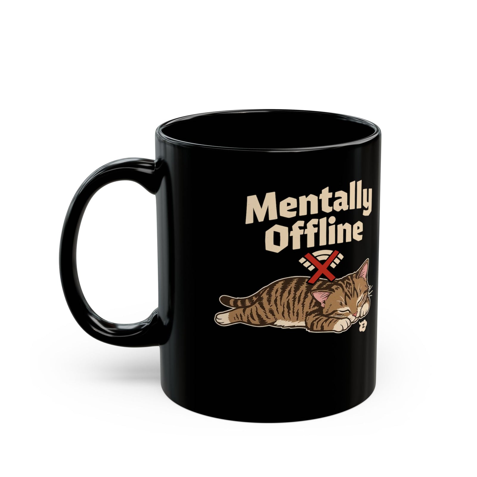 Lazy Cat 'Mentally Offline' Black Mug
