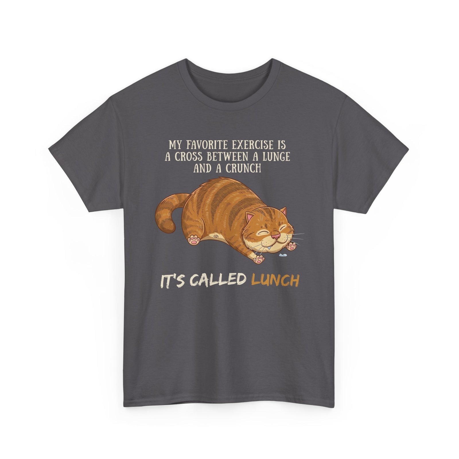 Funny Workout Cat T-Shirt — "Lunge Crunch Lunch"