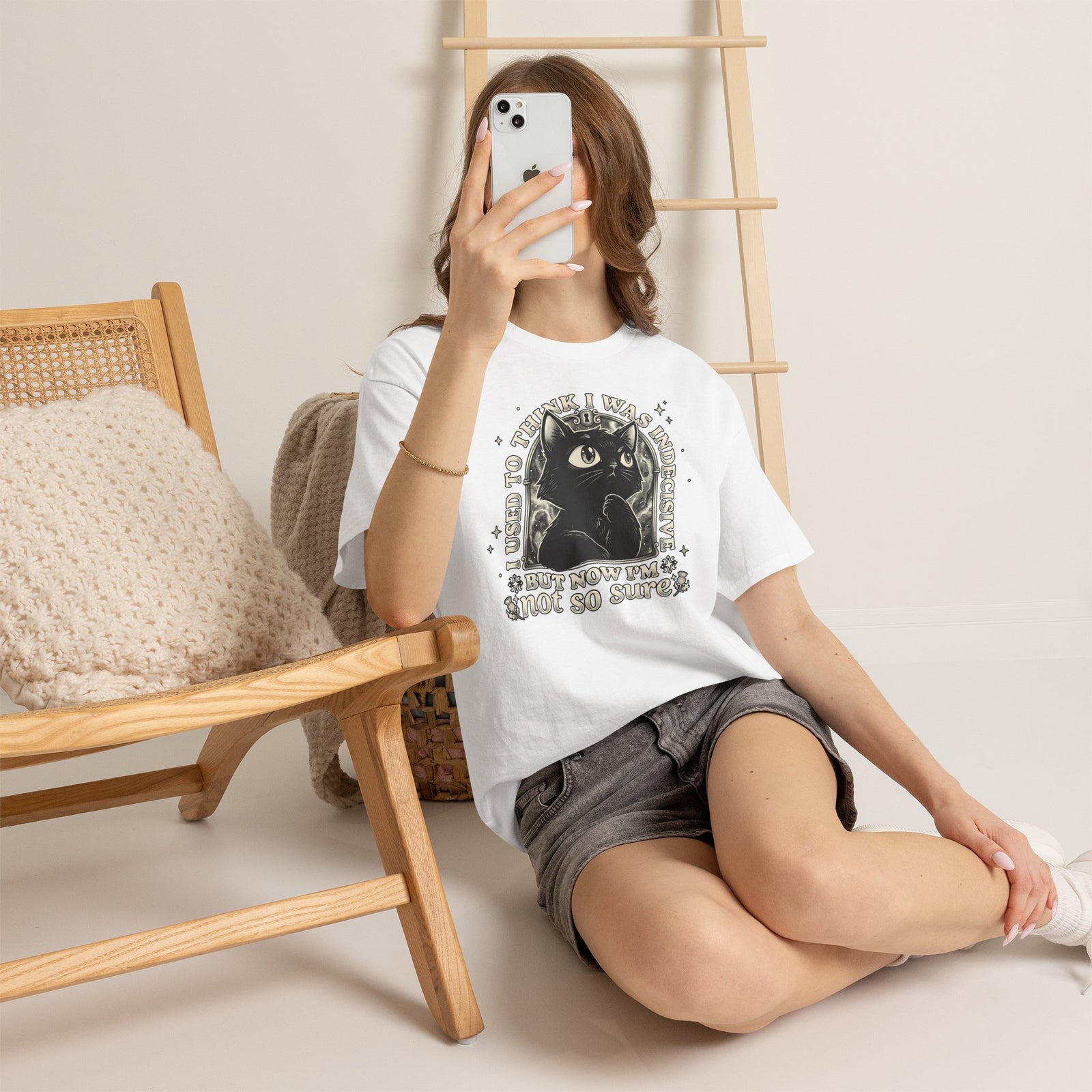 Funny Black Cat T-Shirt — "Used to Think I Was Indecisive. Now I'm Not Too Sure"