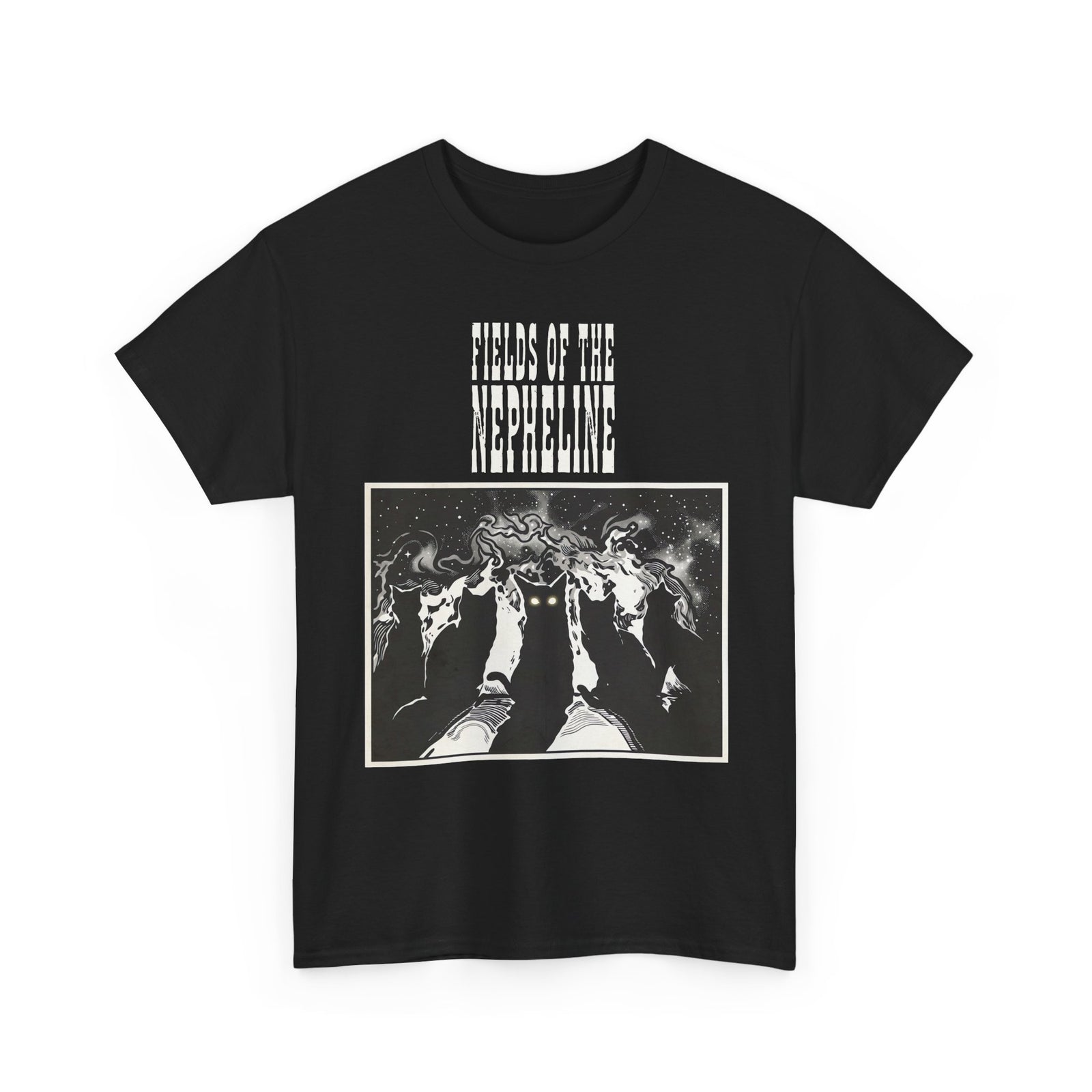 Black Cat Nepheline Graphic Tee — Gothic Band-Style Black T-Shirt