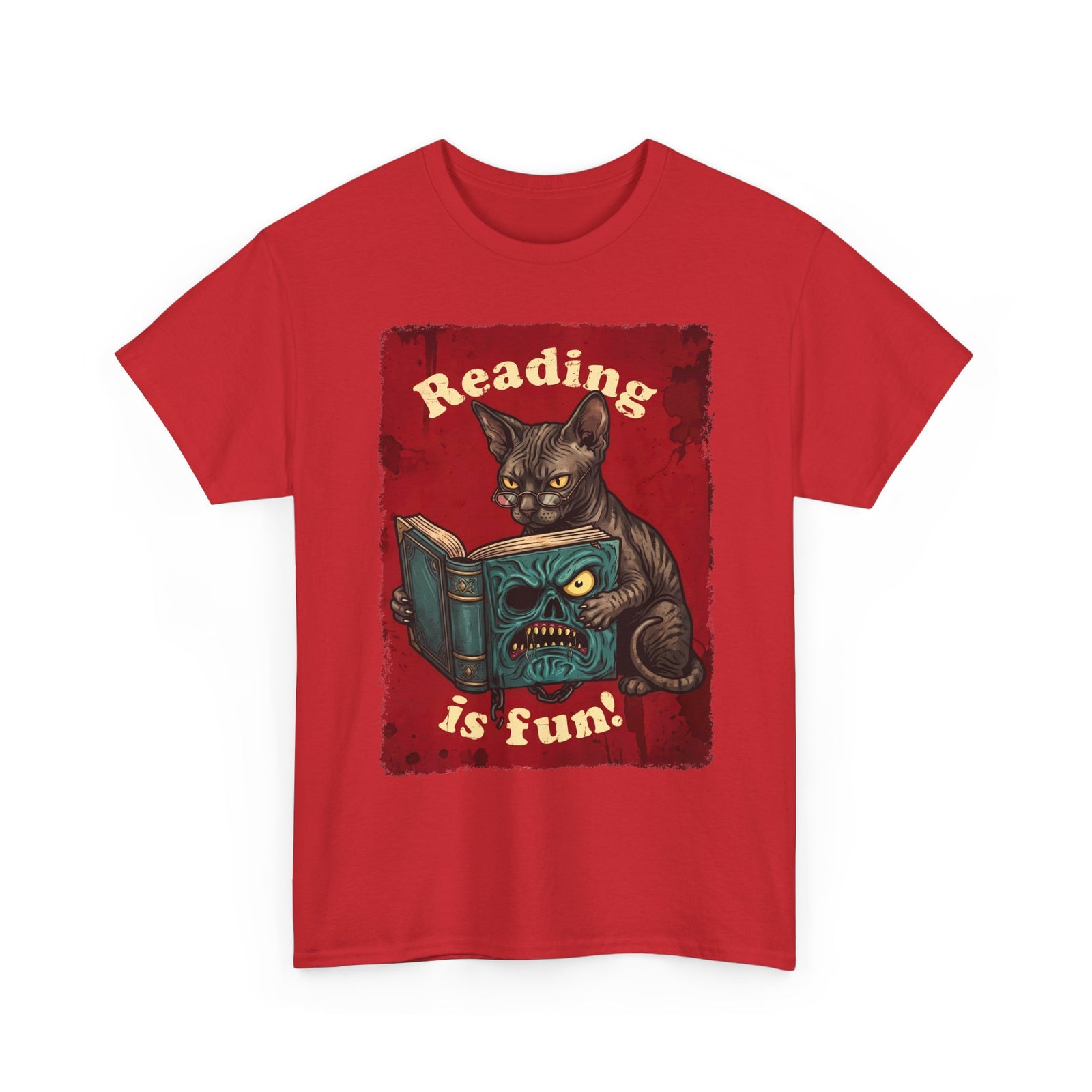 Reading Is Fun Necronomicon Sphynx Cat T-Shirt — Evil Dead Horror Book Tee
