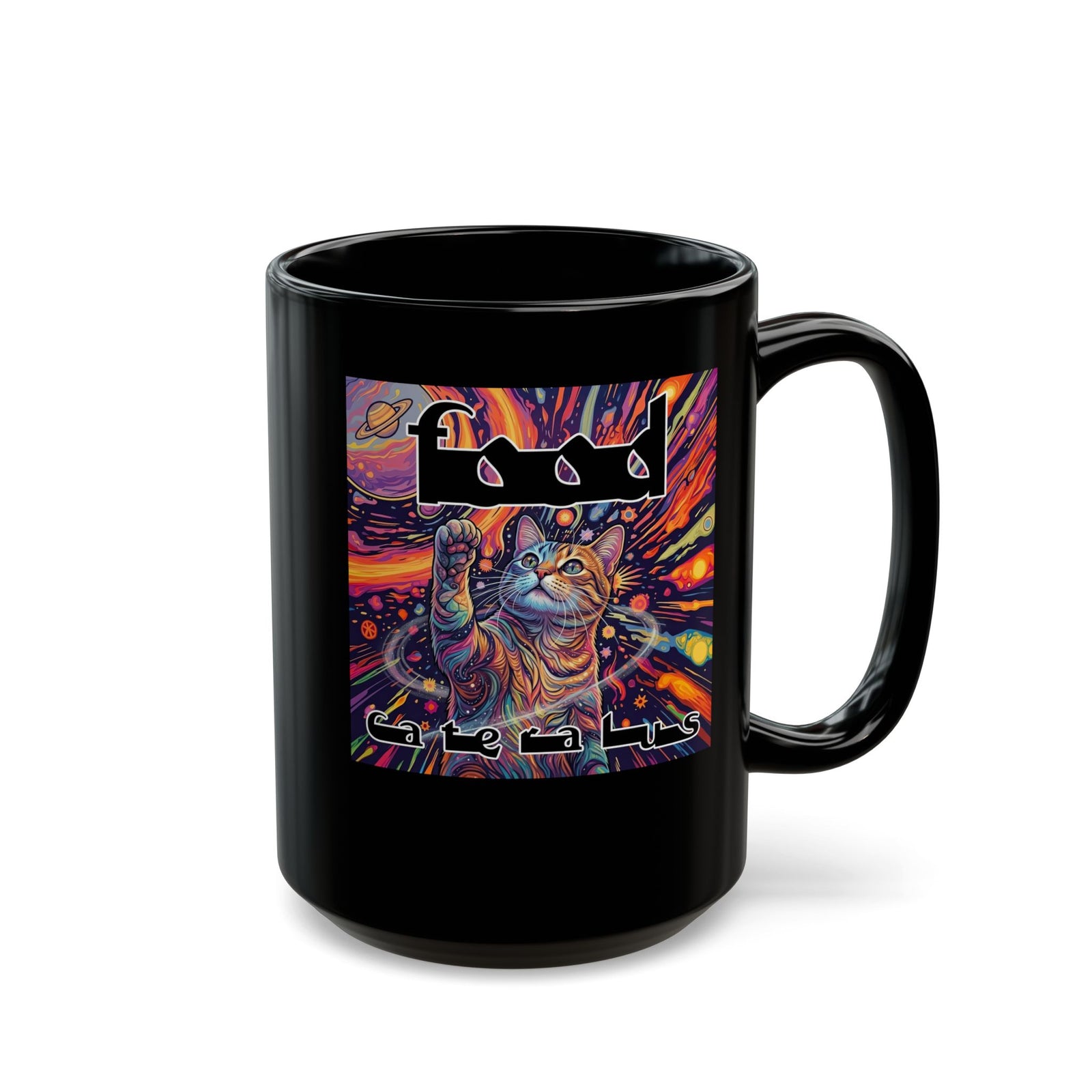 Funny Progressive Metal Cat Black Mug — Progressive Metal Band Cat Graphic Mug