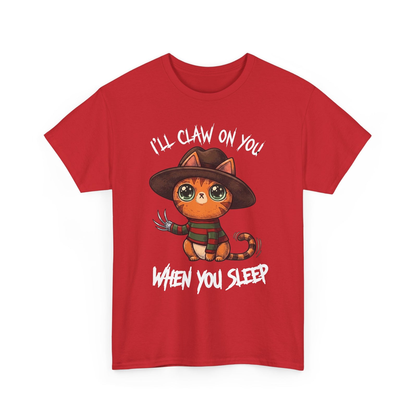 I'll Claw On You When You Sleep Freddy Cat T-Shirt — Horror Movie Parody Tee